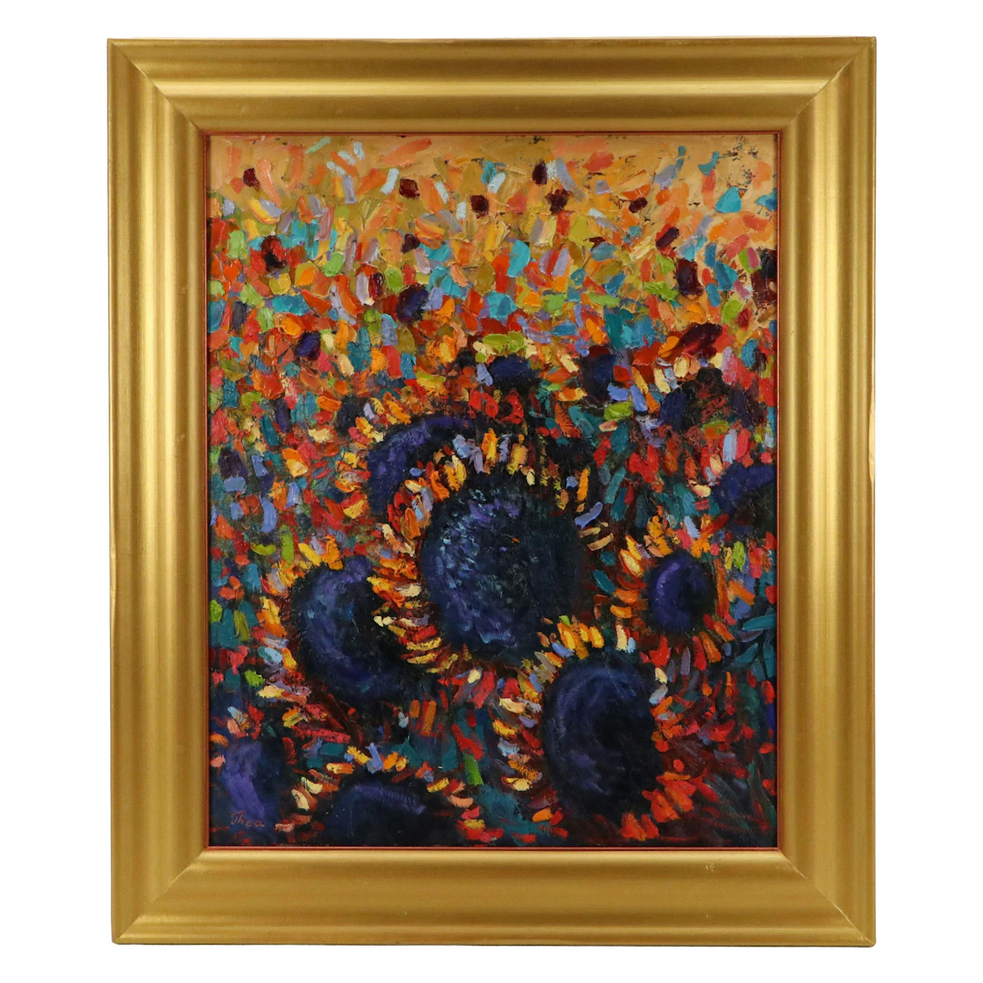 Thea Mamukelashvili Oil Painting of Sunflowers, 21st Century