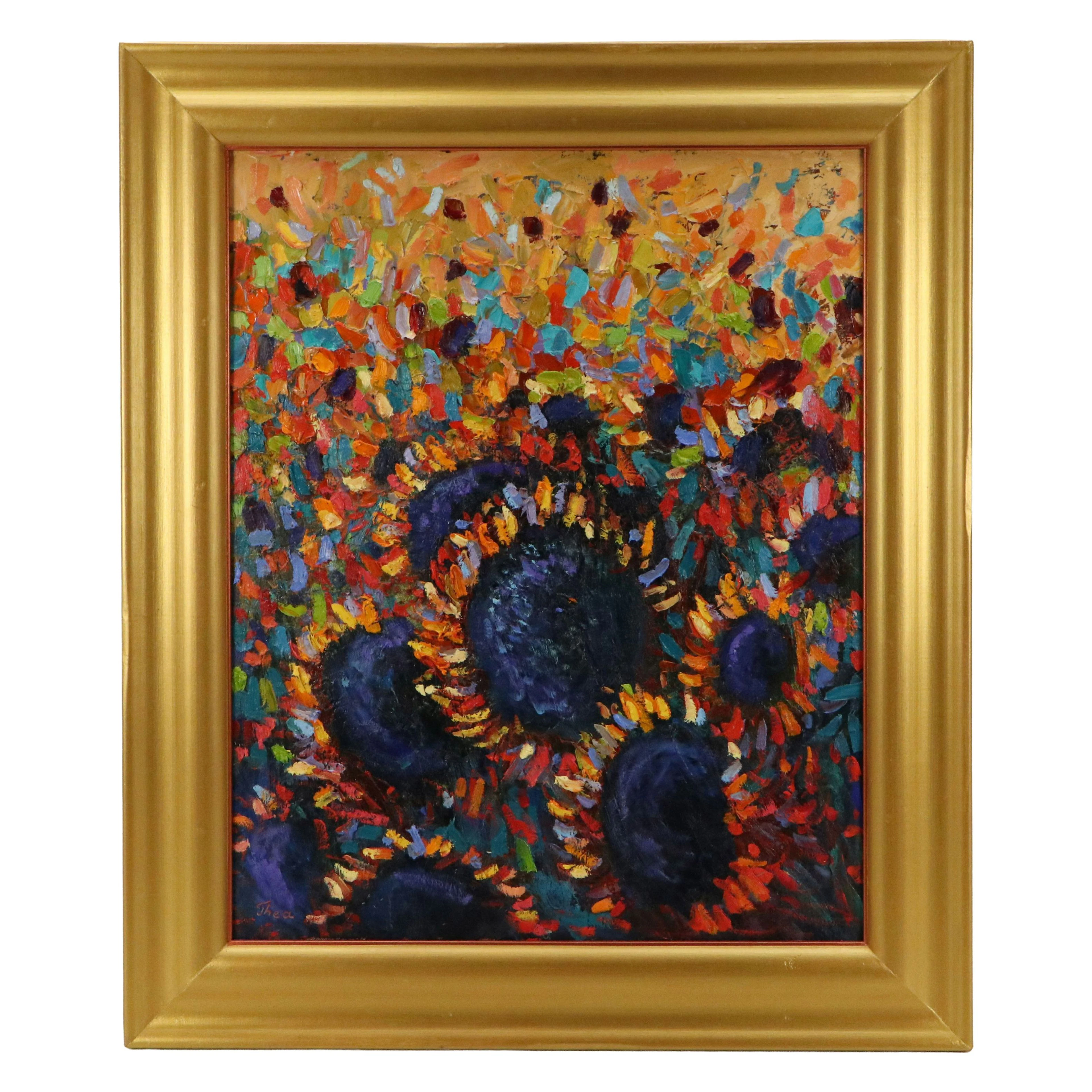 Thea Mamukelashvili Oil Painting of Sunflowers, 21st Century