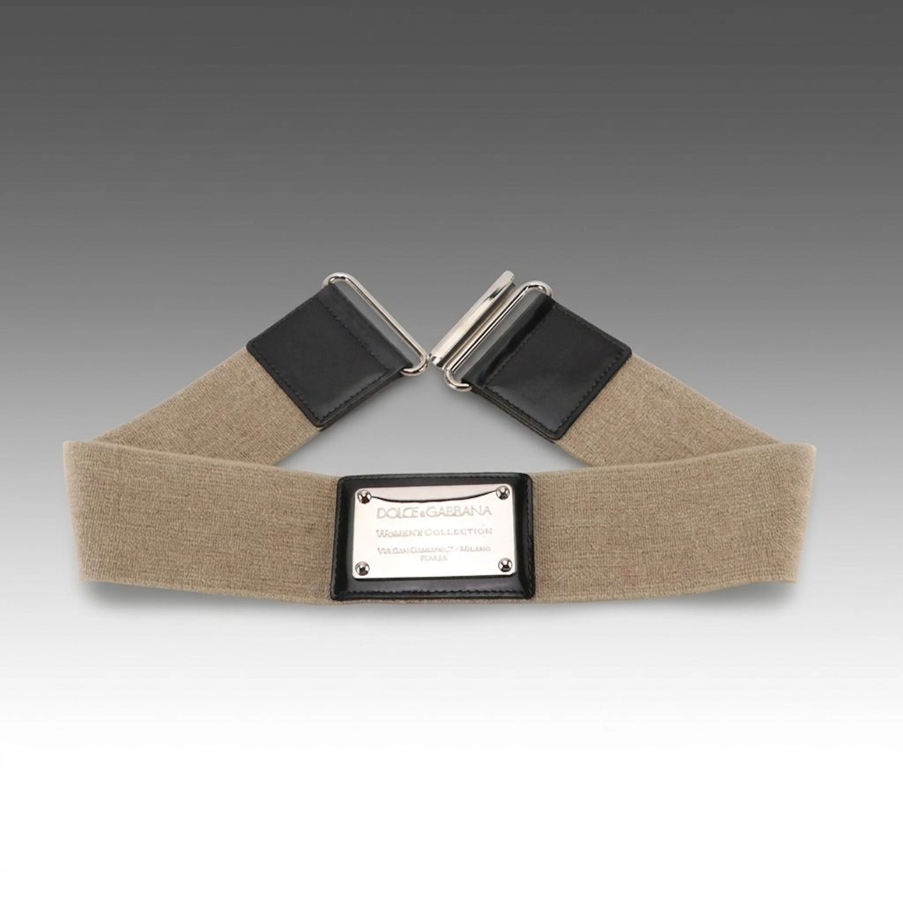 Dolce & Gabbana Wide Waist Belt in Neutral Stretch Canvas and Patent Leather