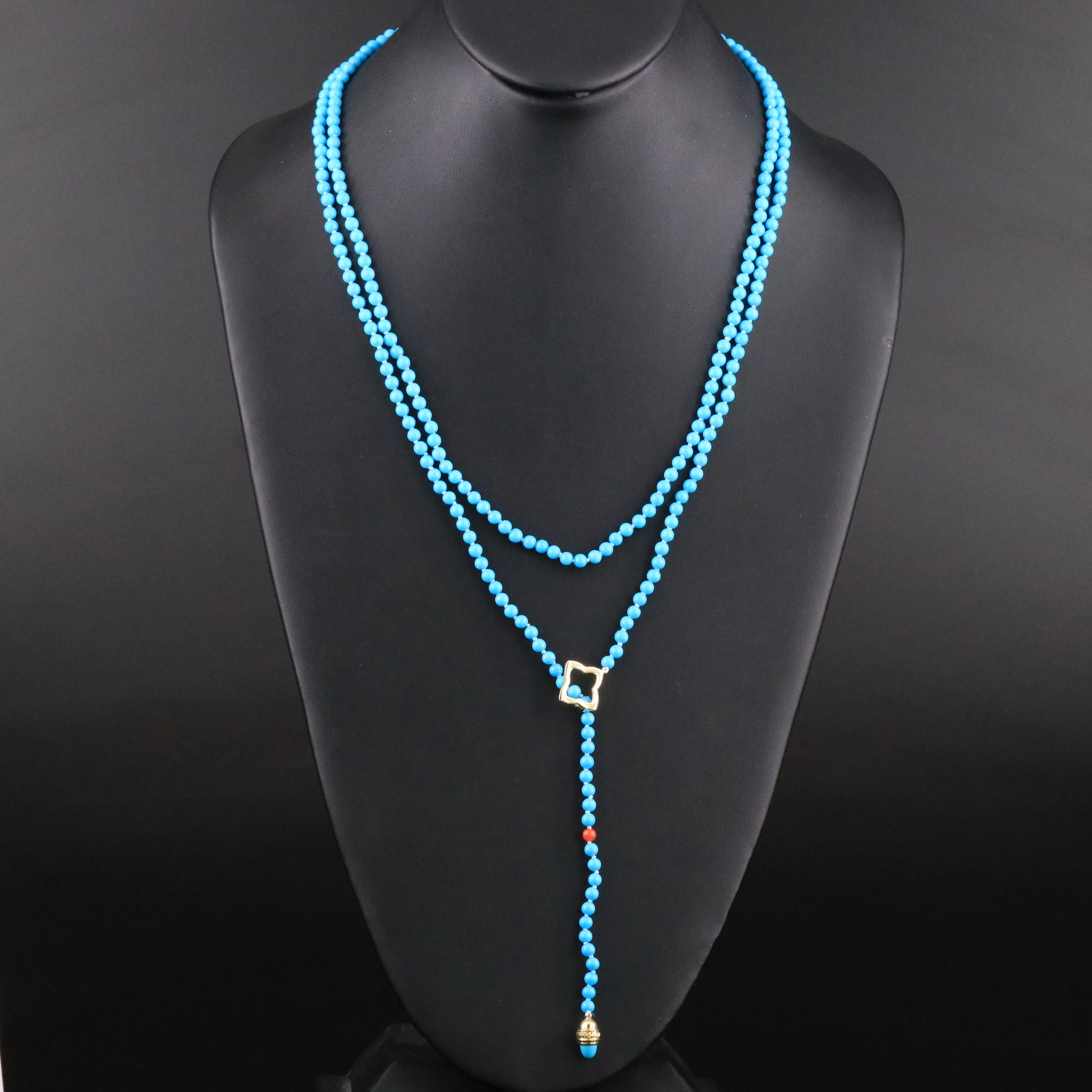 David Yurman Quatrefoil 18K Turquoise and Coral Lariat Necklace