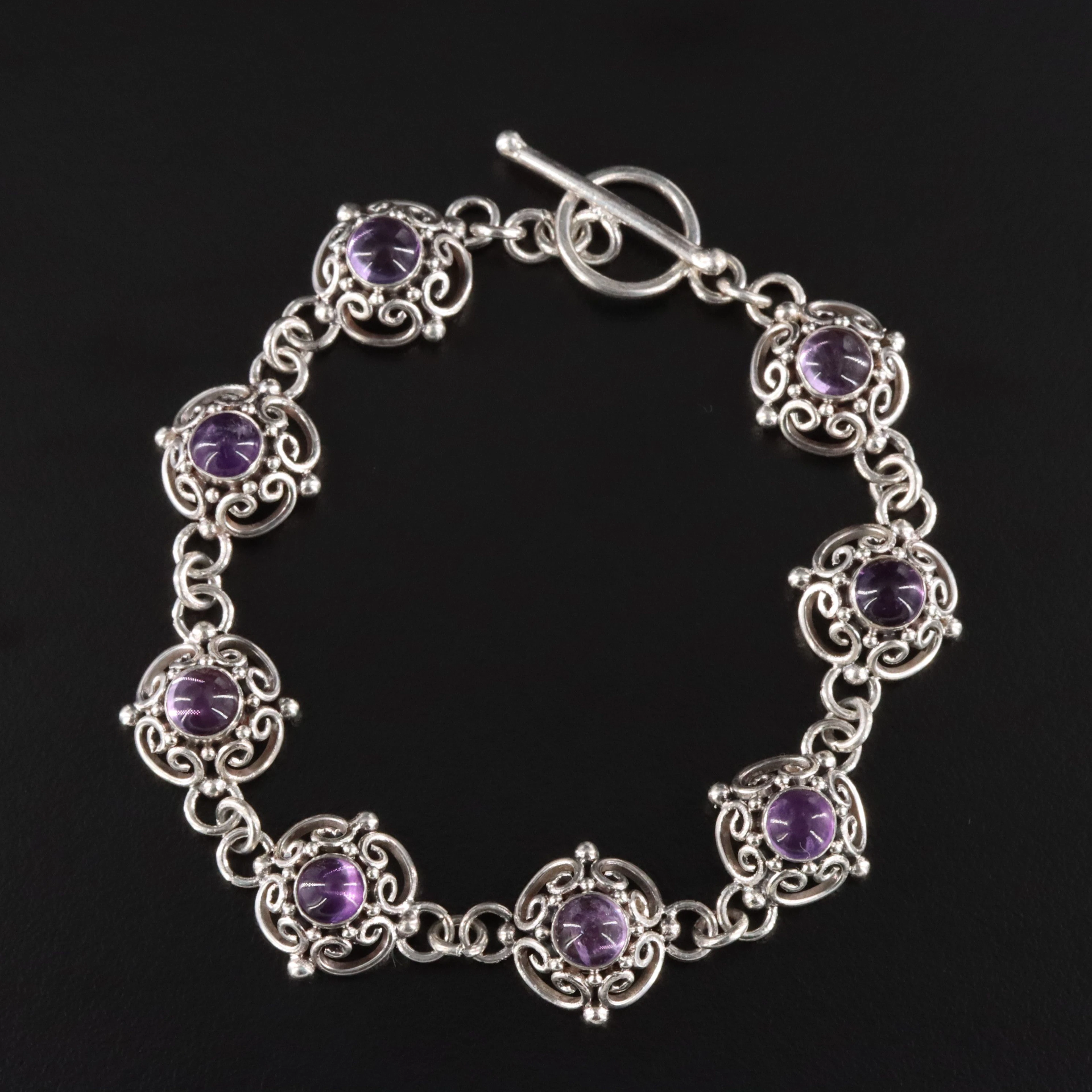 Sterling Amethyst Scroll Link Bracelet