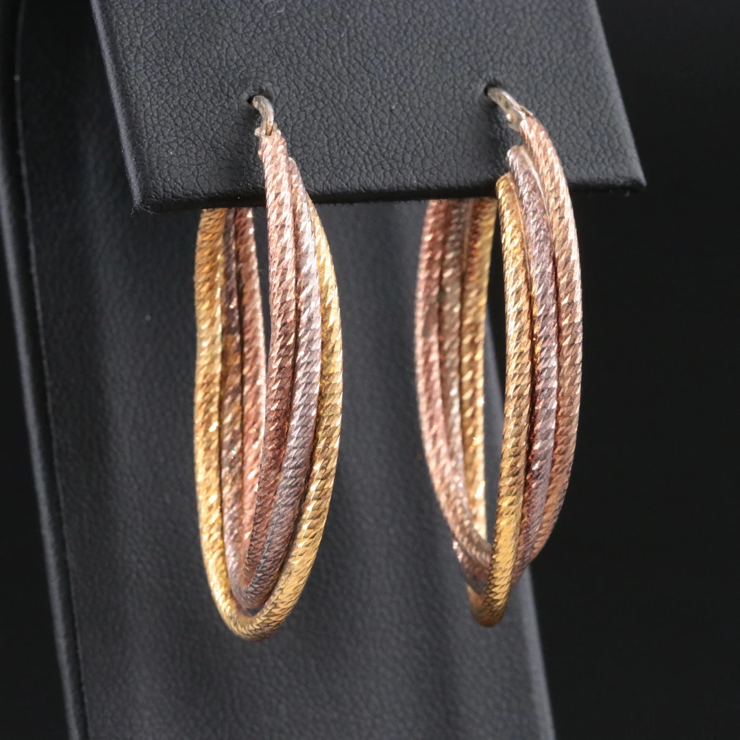 Italian Milor Tri-Color Sterling Oval Hoops