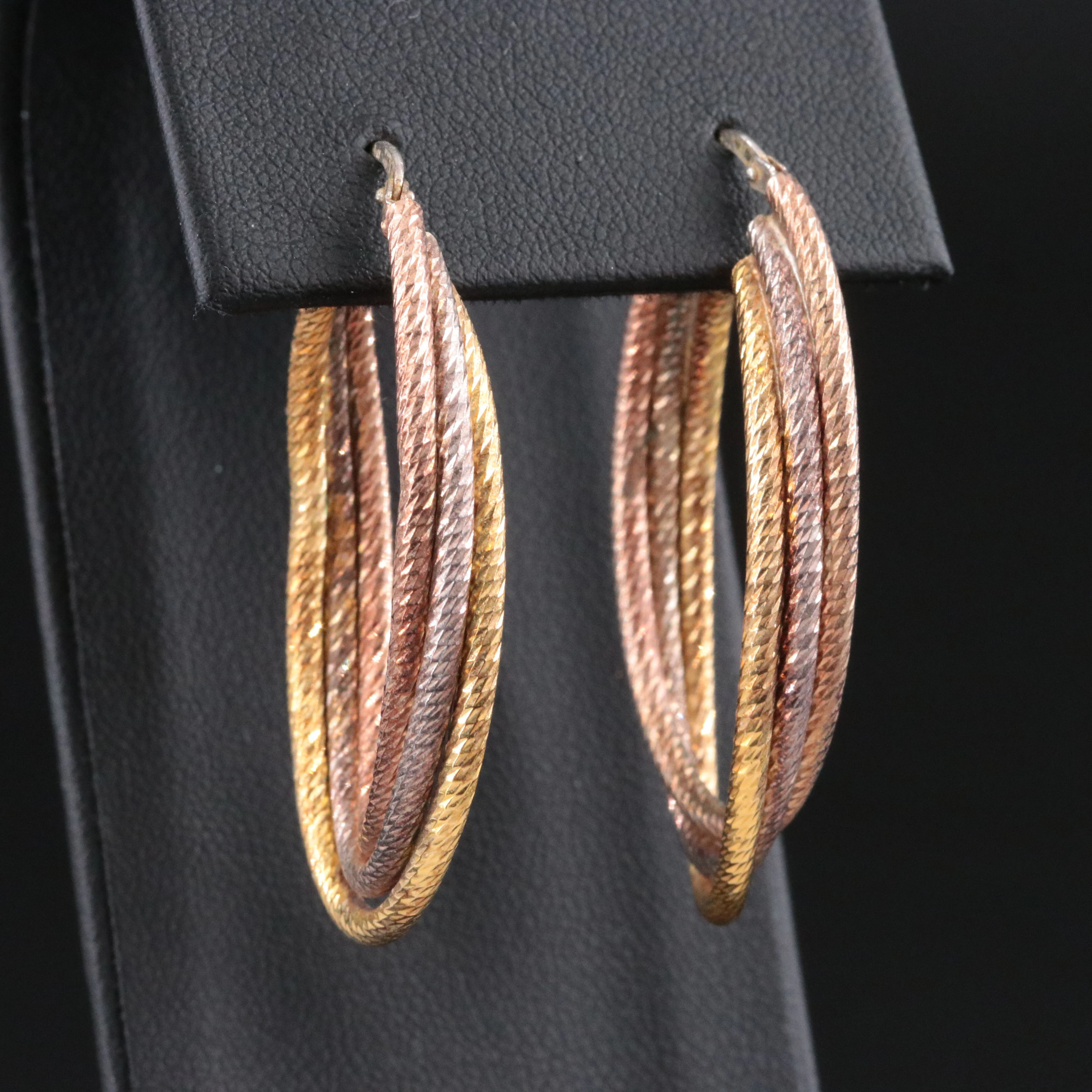 Italian Milor Tri-Color Sterling Oval Hoops