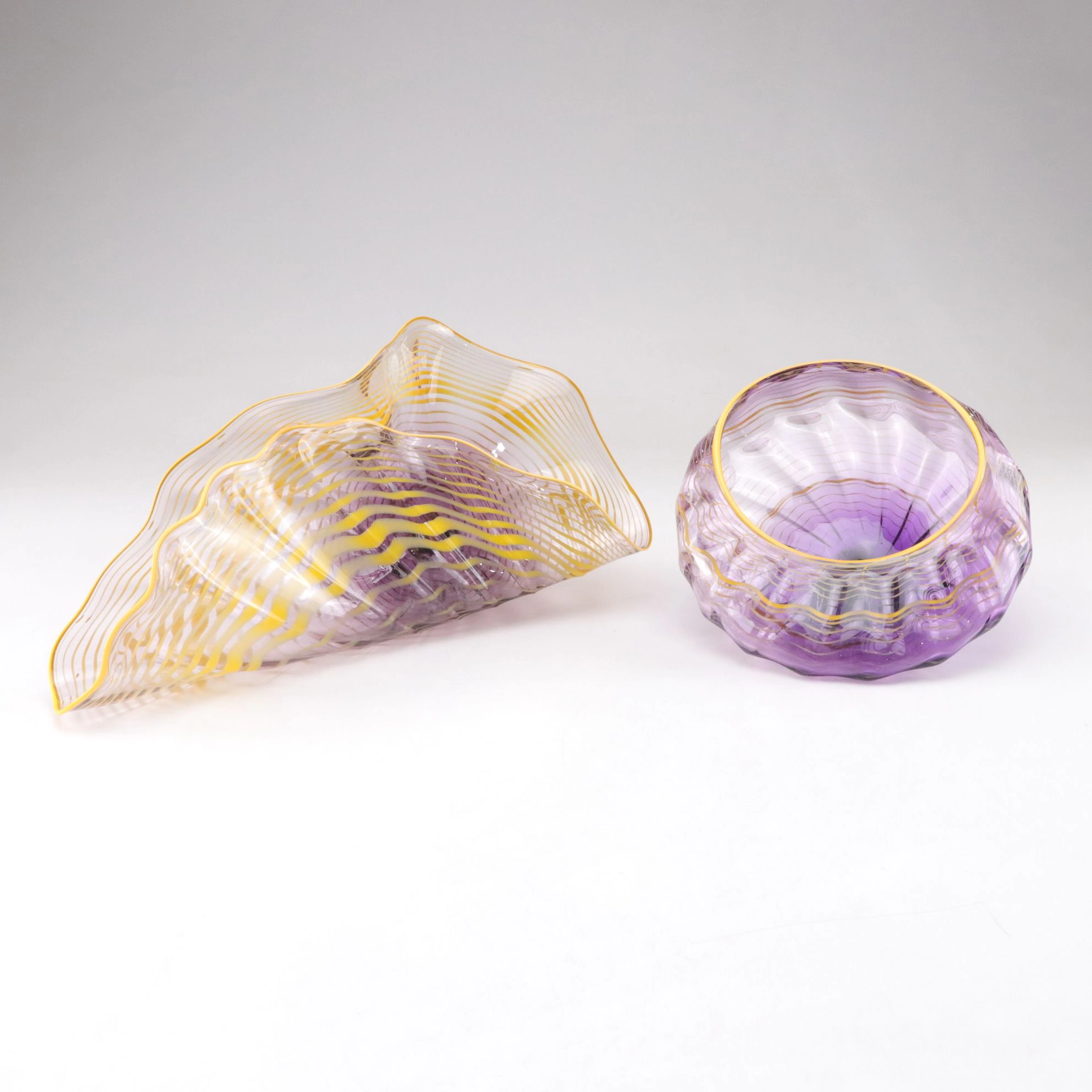 Chihuly Style Purple and Yellow Art Glass Sculptures