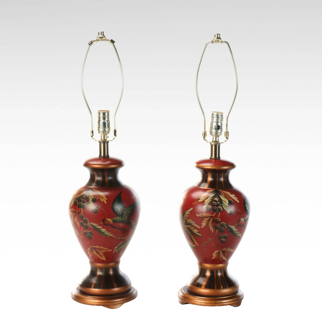 Pair of Orientalist Style Hand-Painted Table Lamps