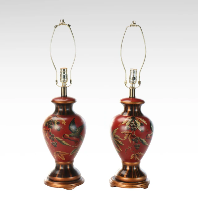 Pair of Orientalist Style Hand-Painted Table Lamps