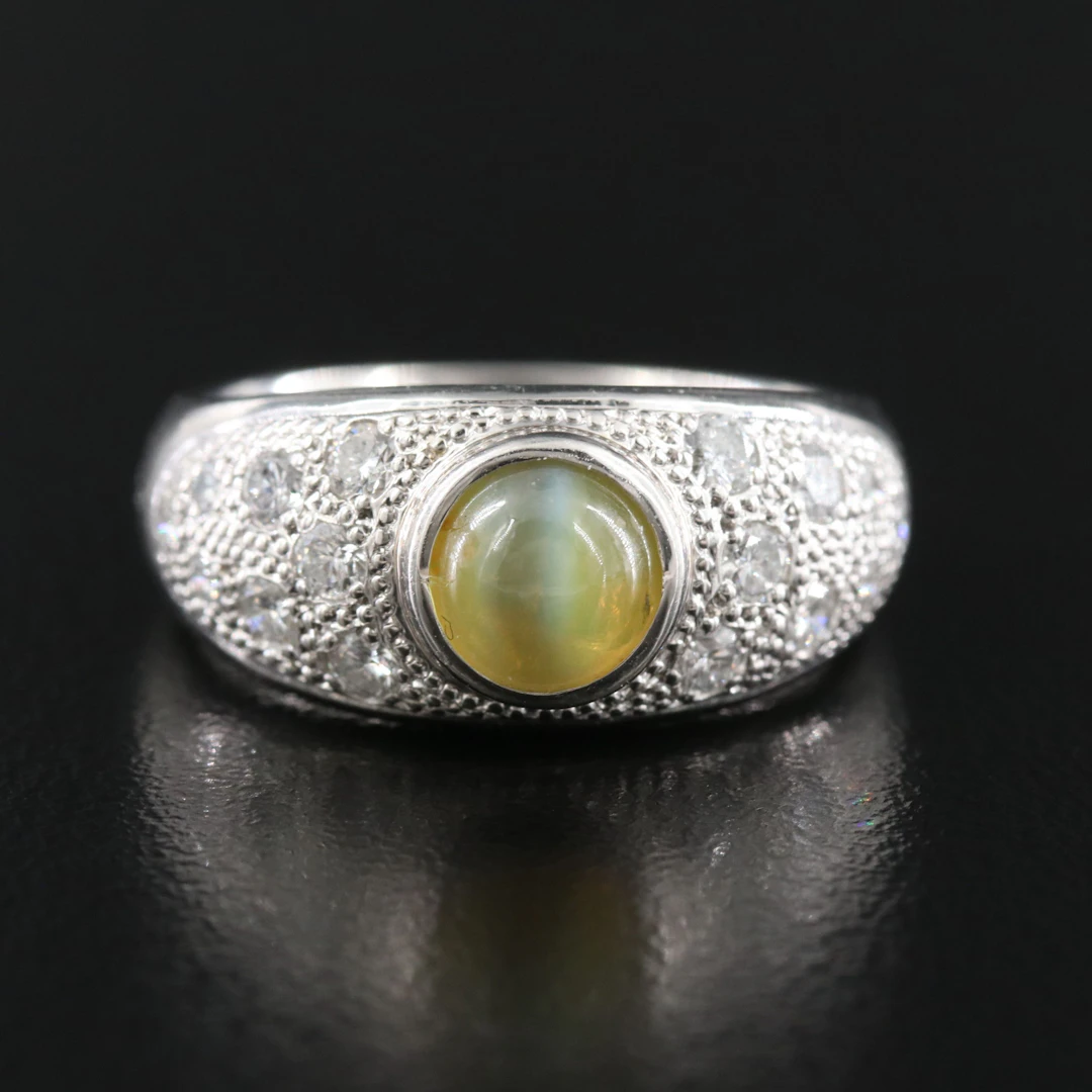 Platinum 1.22 CT Cat's Eye Chrysoberyl and Diamond Ring