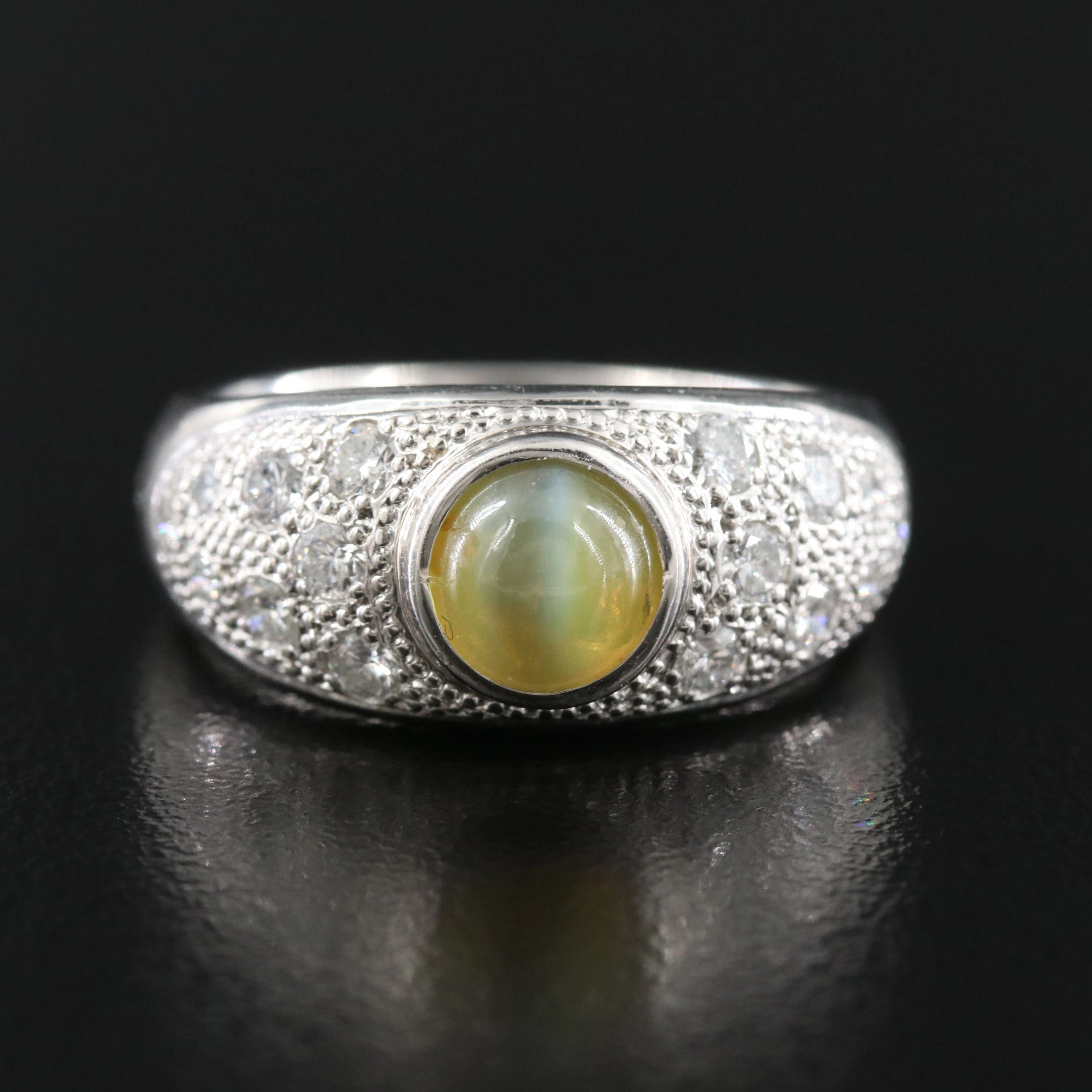 Platinum 1.22 CT Cat's Eye Chrysoberyl and Diamond Ring
