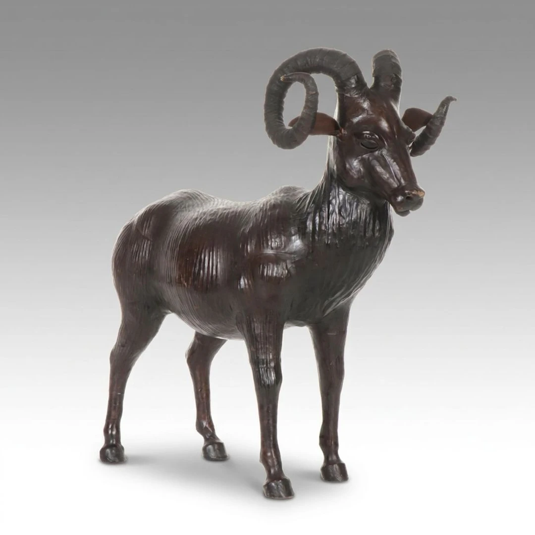 Handcrafted Molded Leather Ram Sculpture
