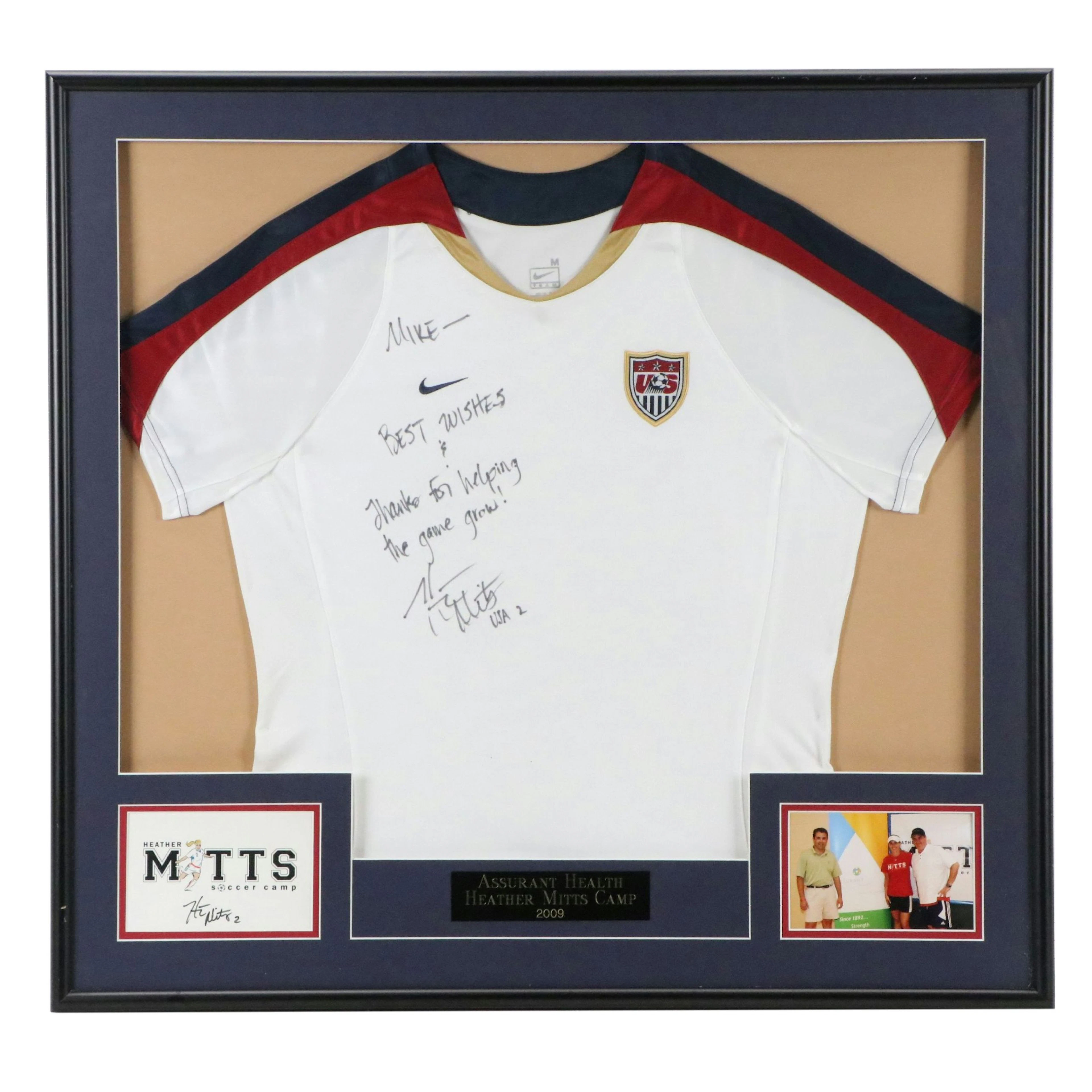 Heather Mitts Framed and Signed Soccer Jersey and Card, 2009