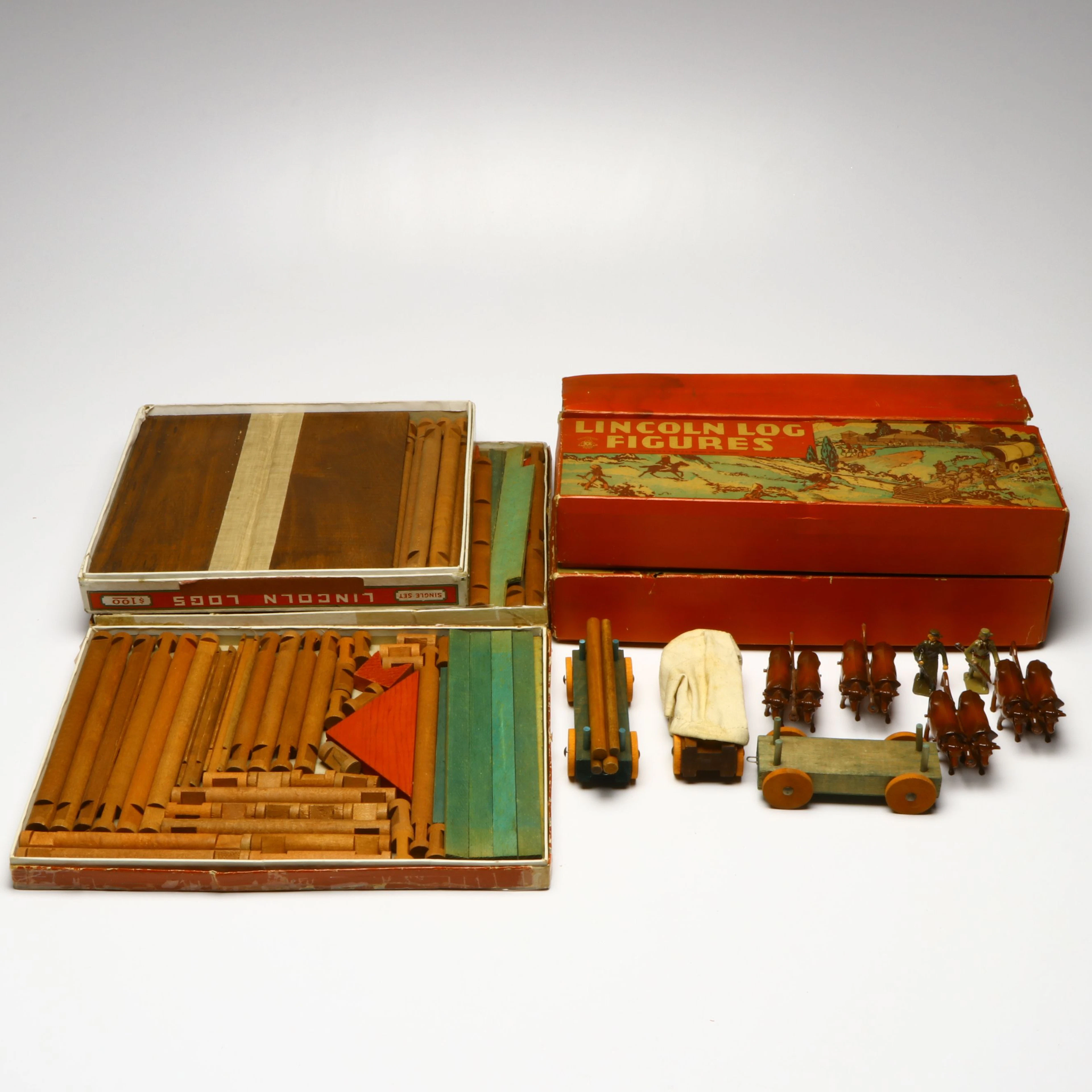 Wright Toys Lincoln Log Wooden Building Sets, Early 20th Century