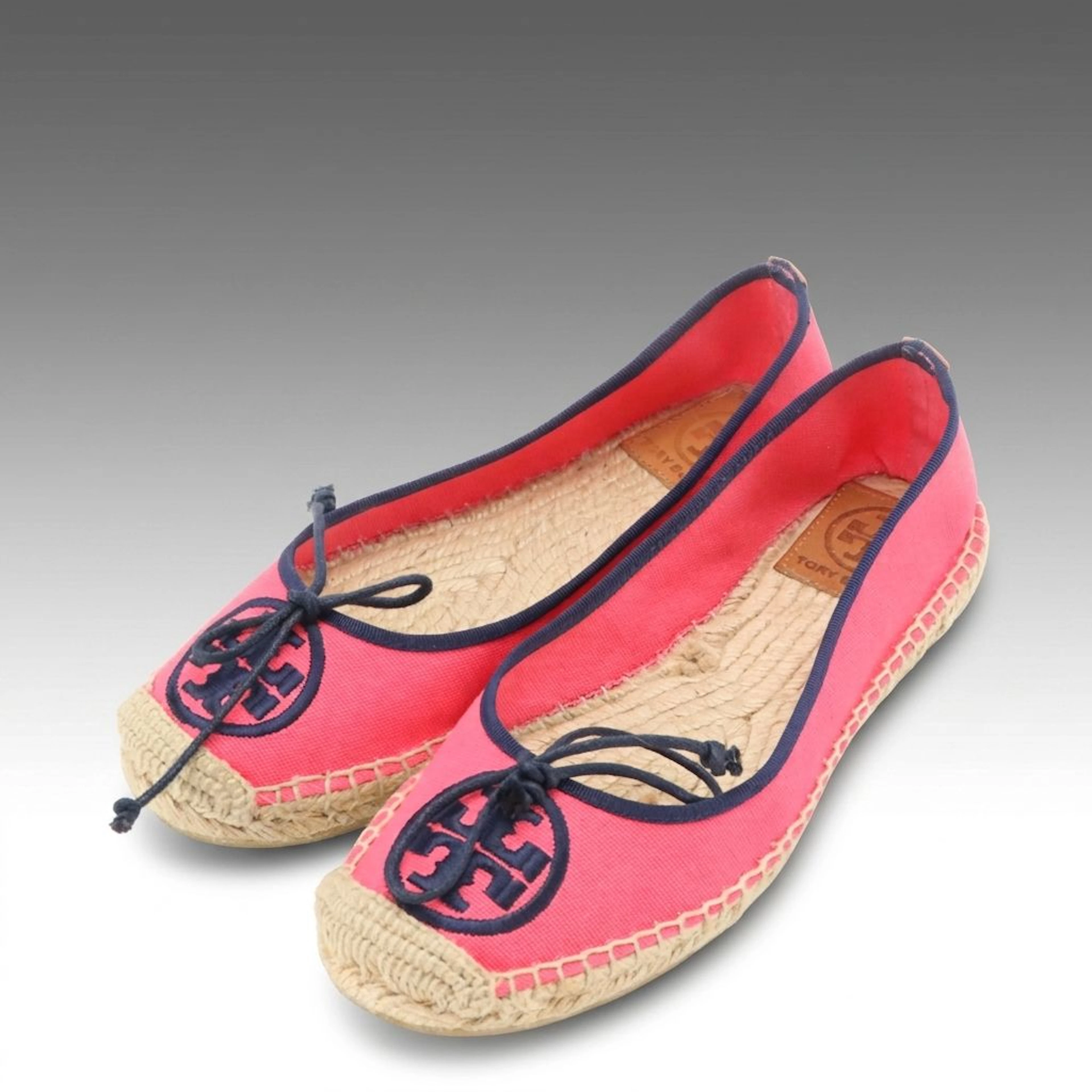 Tory Burch Logo Ballet Espadrilles in Lipstick Pink Canvas with Box
