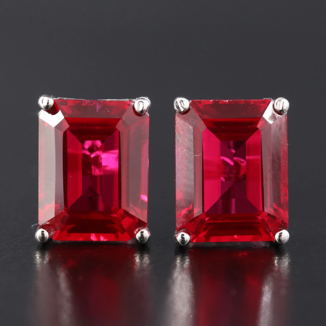 14K Lab Grown Ruby Solitaire Earrings