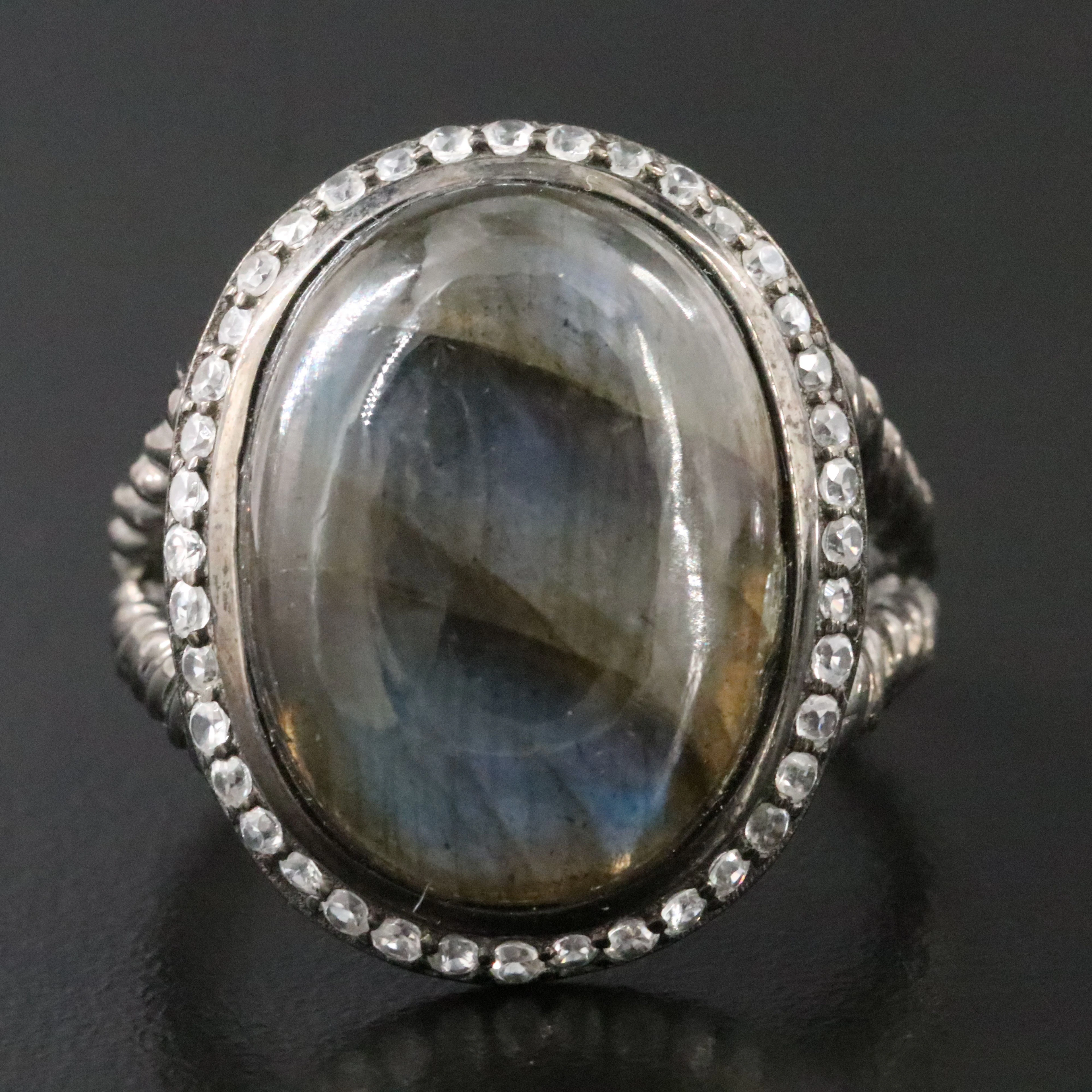 Sterling Labradorite and White Zircon Ring