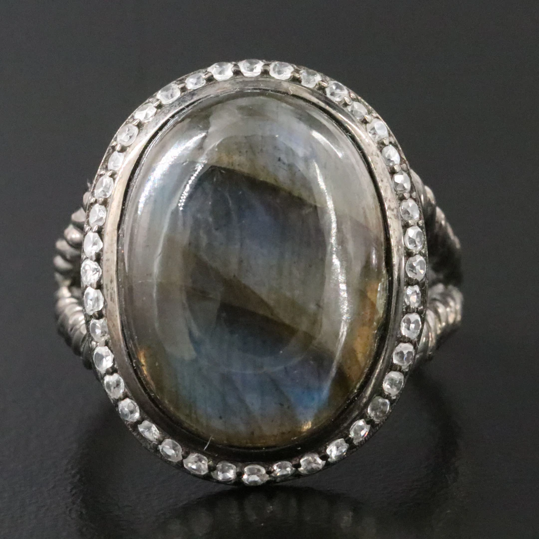 Sterling Labradorite and White Zircon Ring