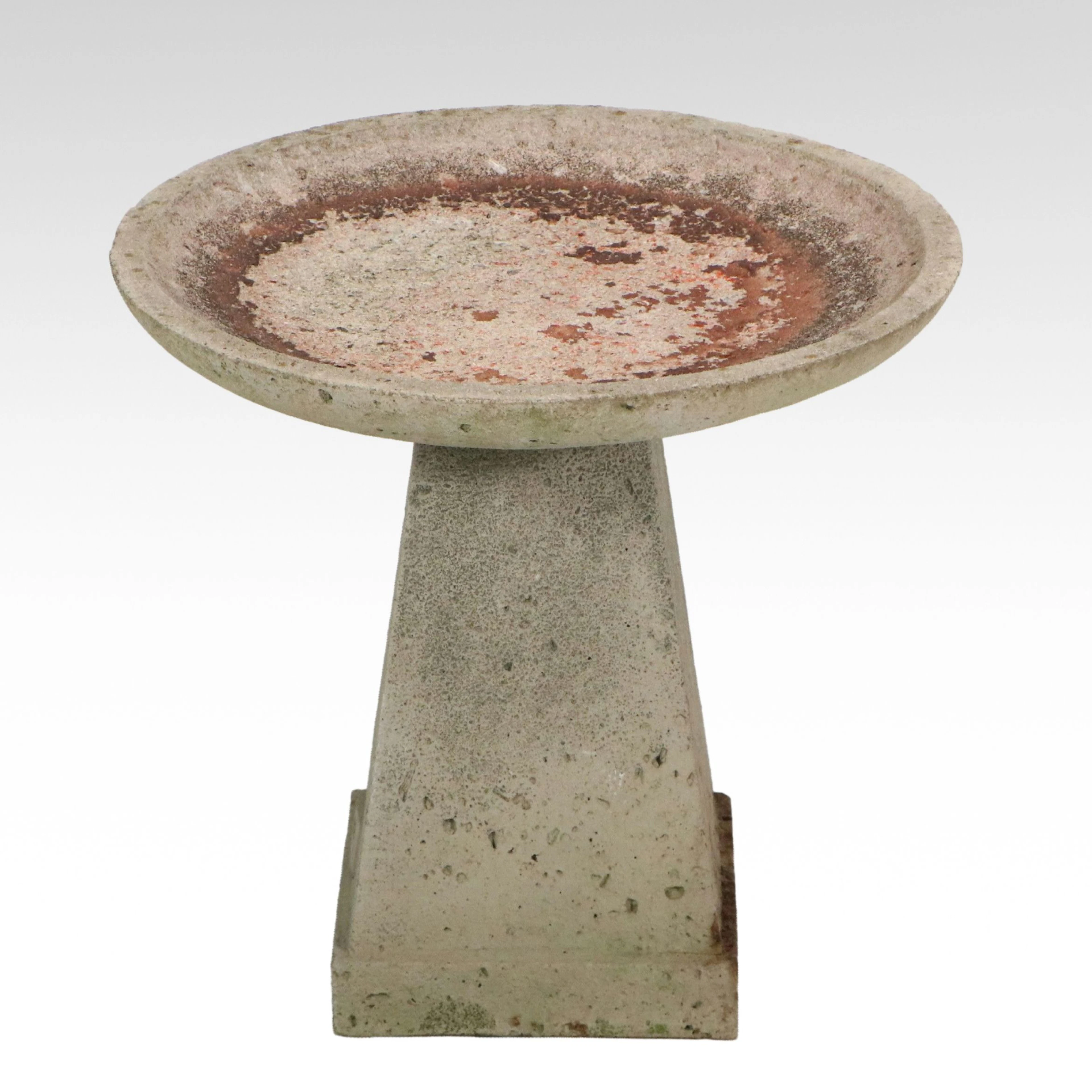 Minimalist Cast Concrete Birdbath with Tapered Base