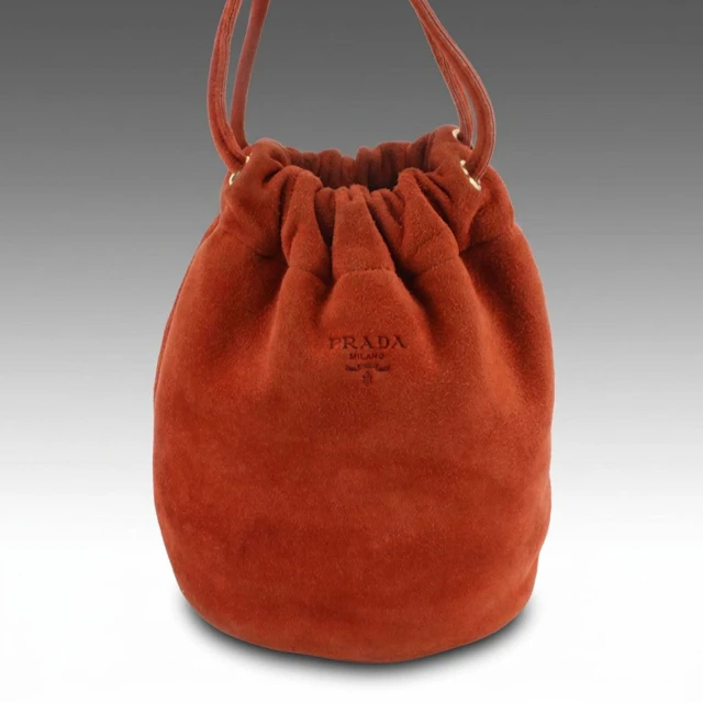 Prada Mini Drawstring Bucket Bag in Burnt Orange Suede