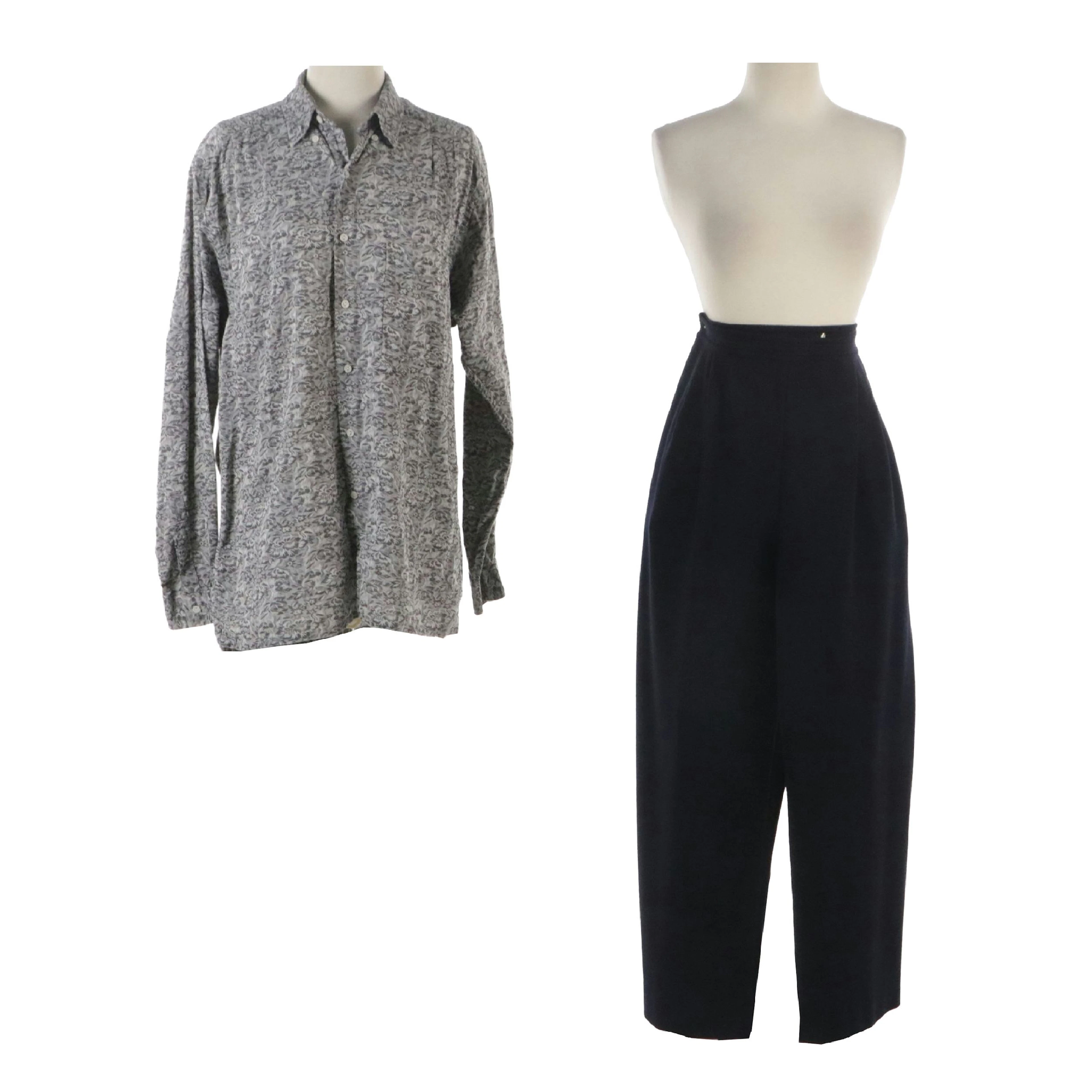 Emanuel Ungaro Jacquard Button-Front Shirt and Wool Pleated Elastic Waist Pants