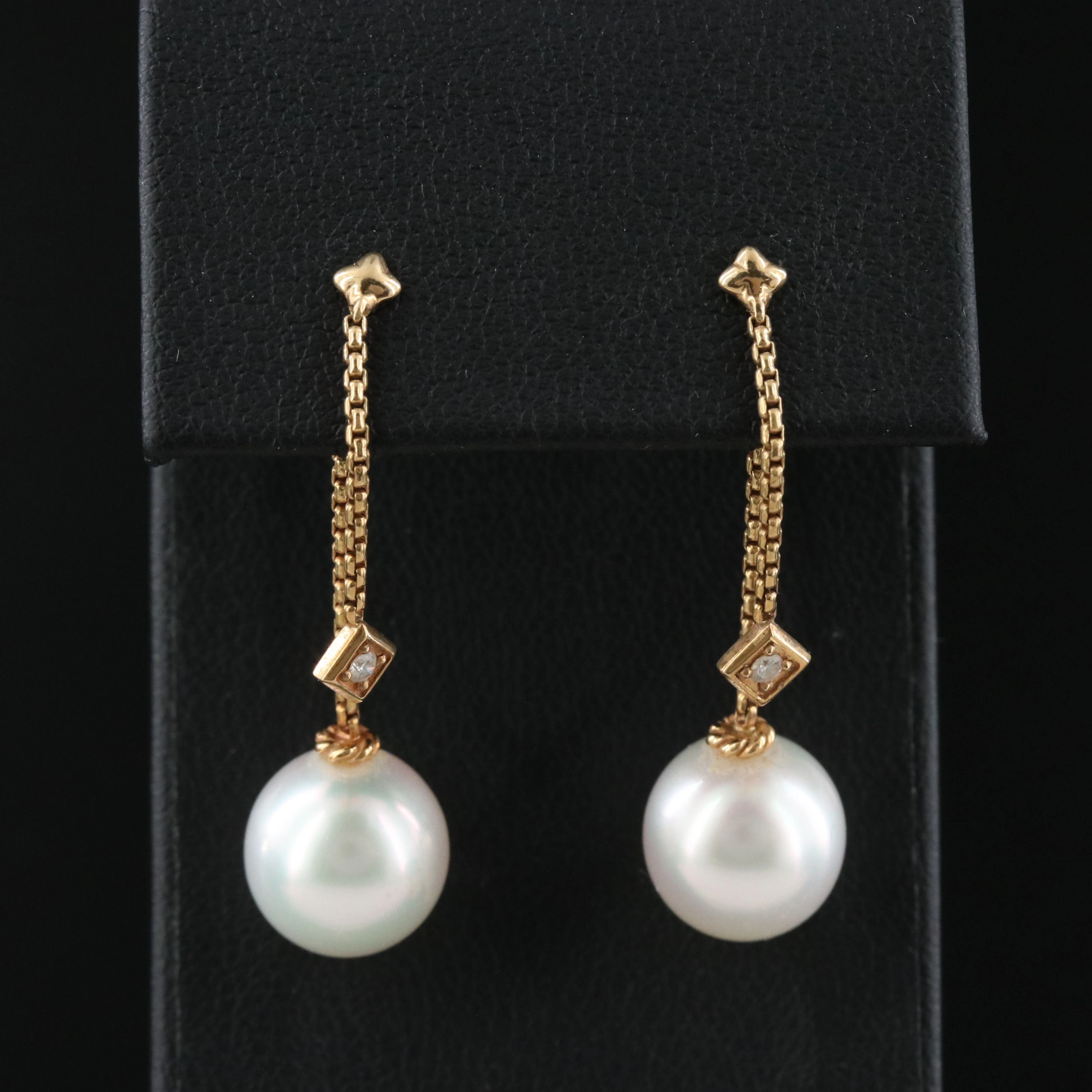 David Yurman Solari 18K Pearl and Diamond Front and Back Drop Earrings