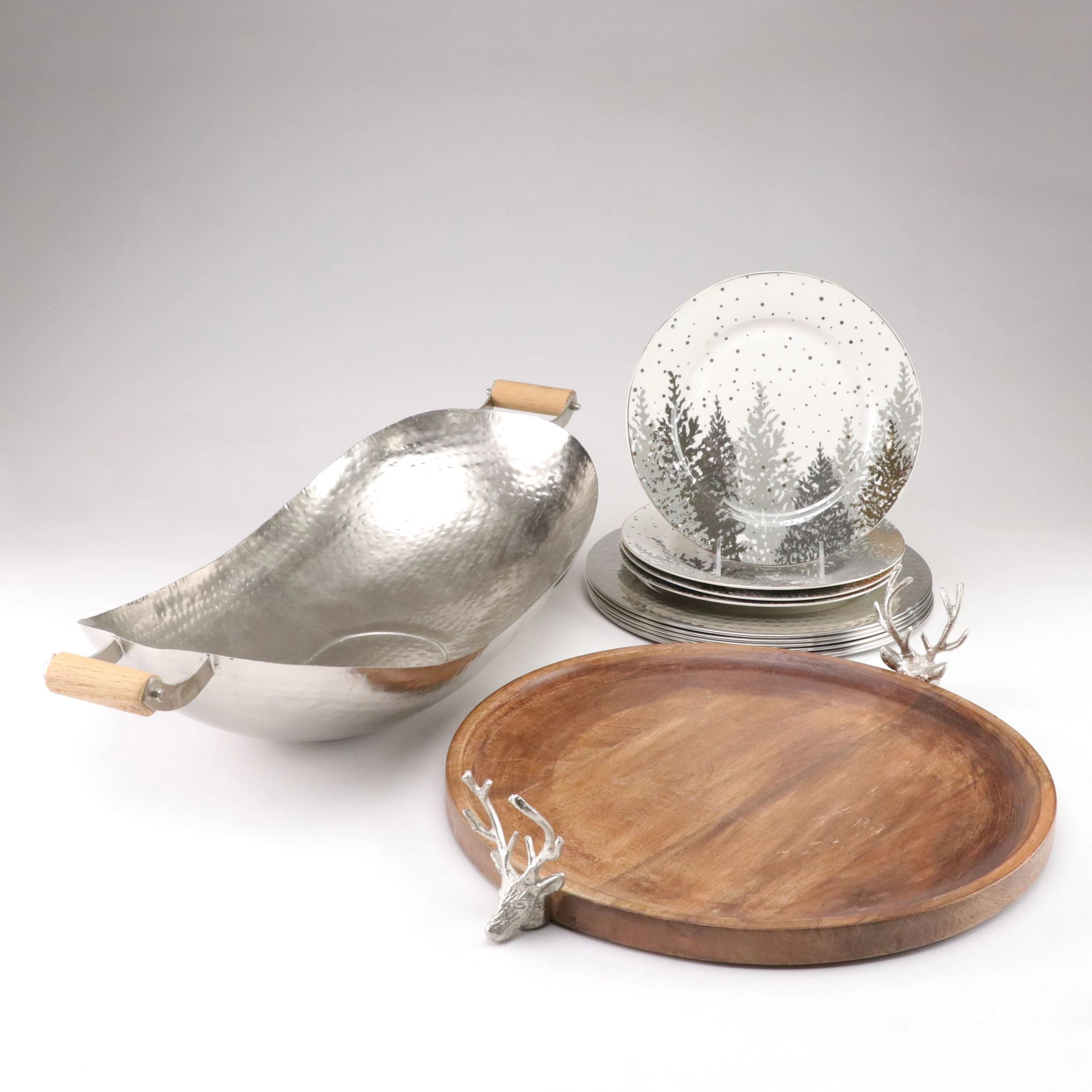 Grace Teaware Winter Scene Plates with Serving Tray and Centerpiece Bowl