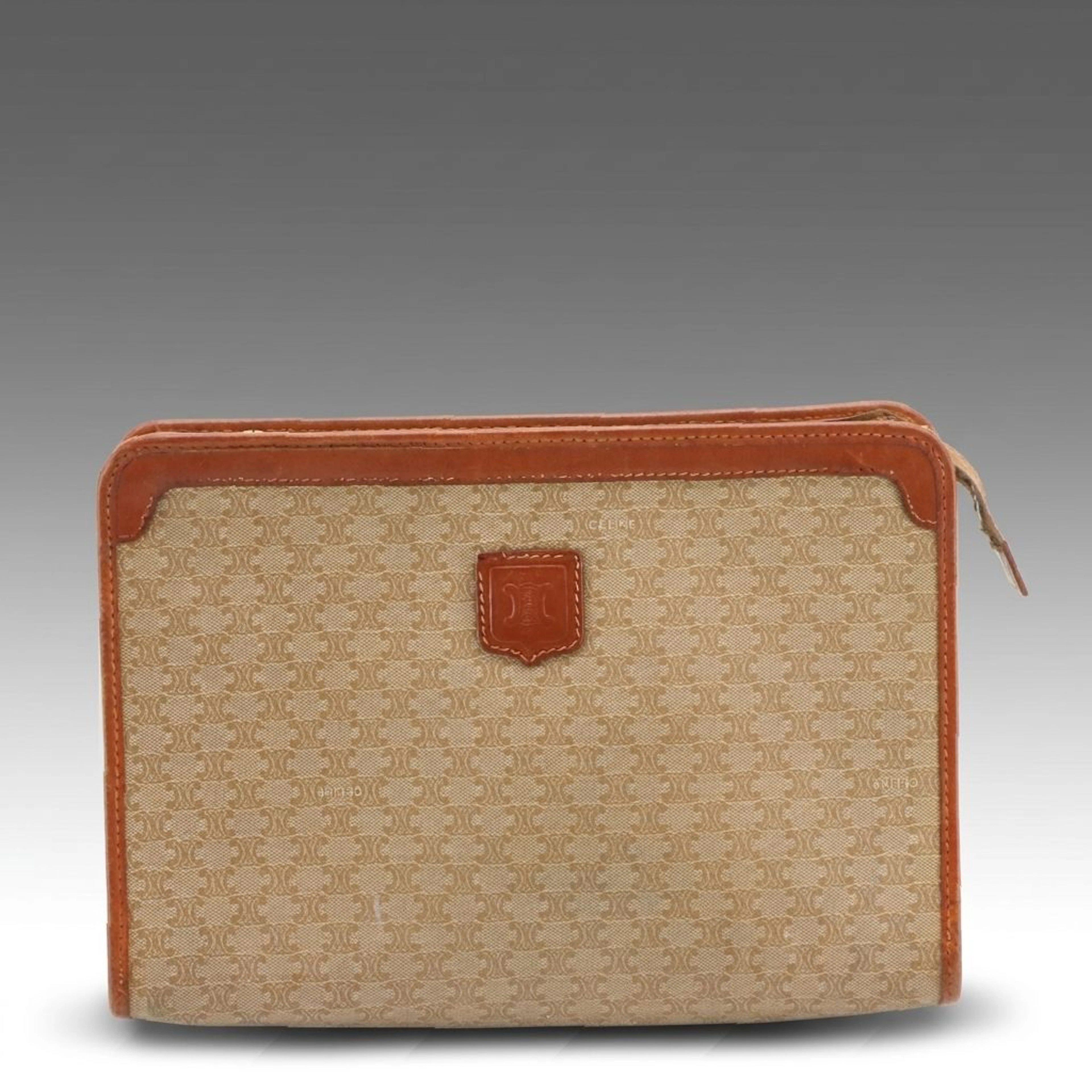 Céline Zip Pouch in Beige Macadam Coated Canvas