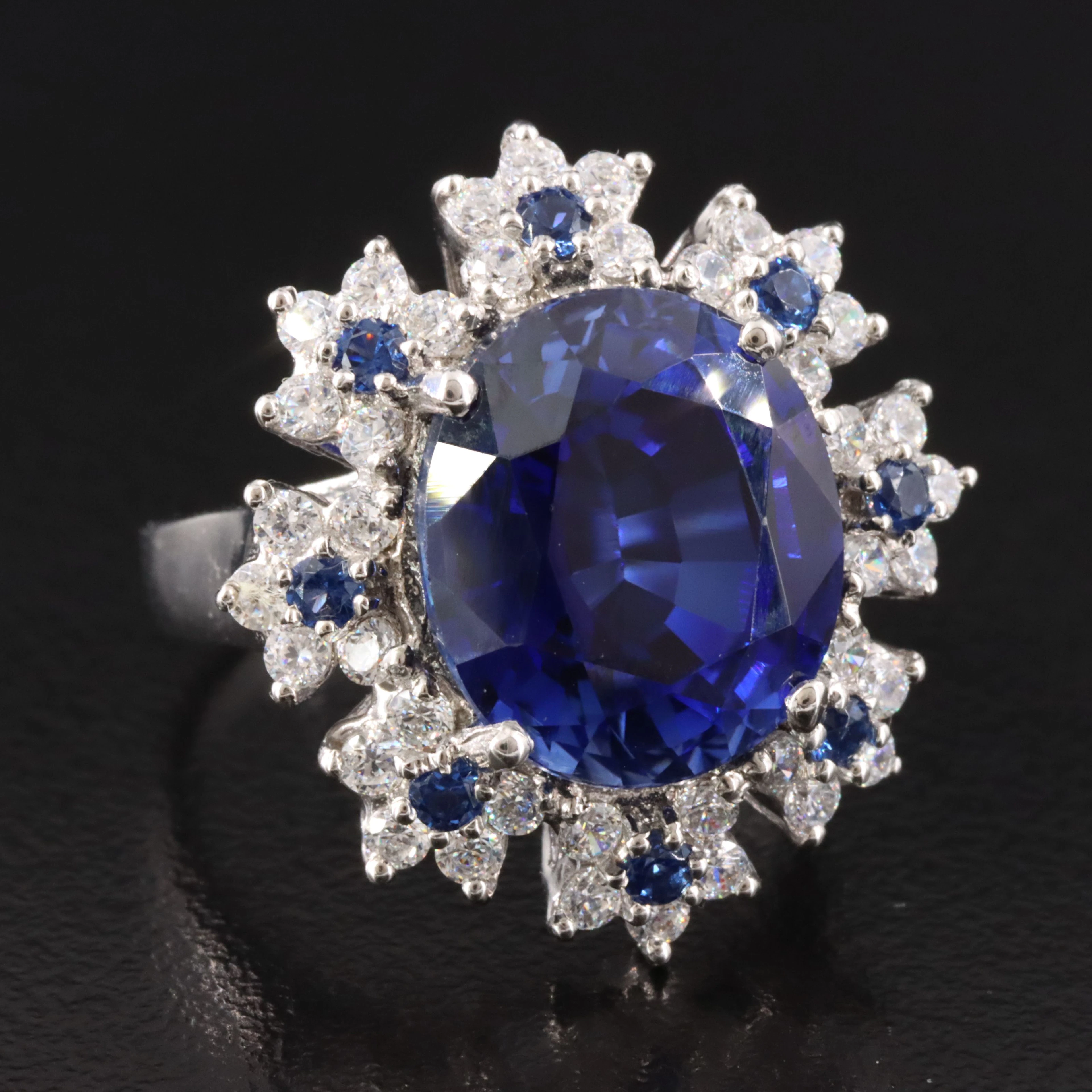 Sterling Sapphire and CZ Ring