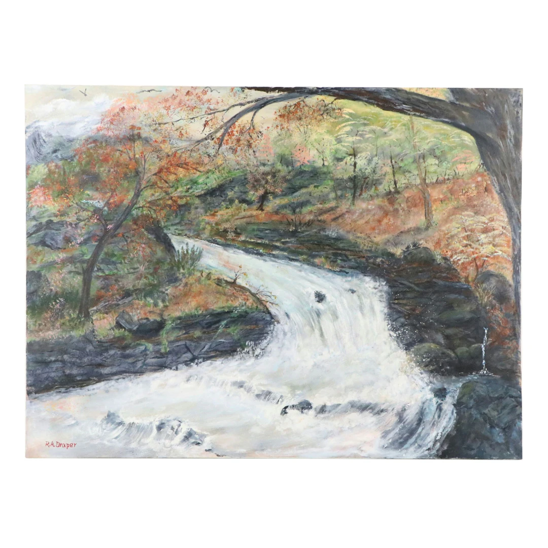 Robert A. Draper Landscape Acrylic Painting "Wild Stream Waterfall in Kentucky"