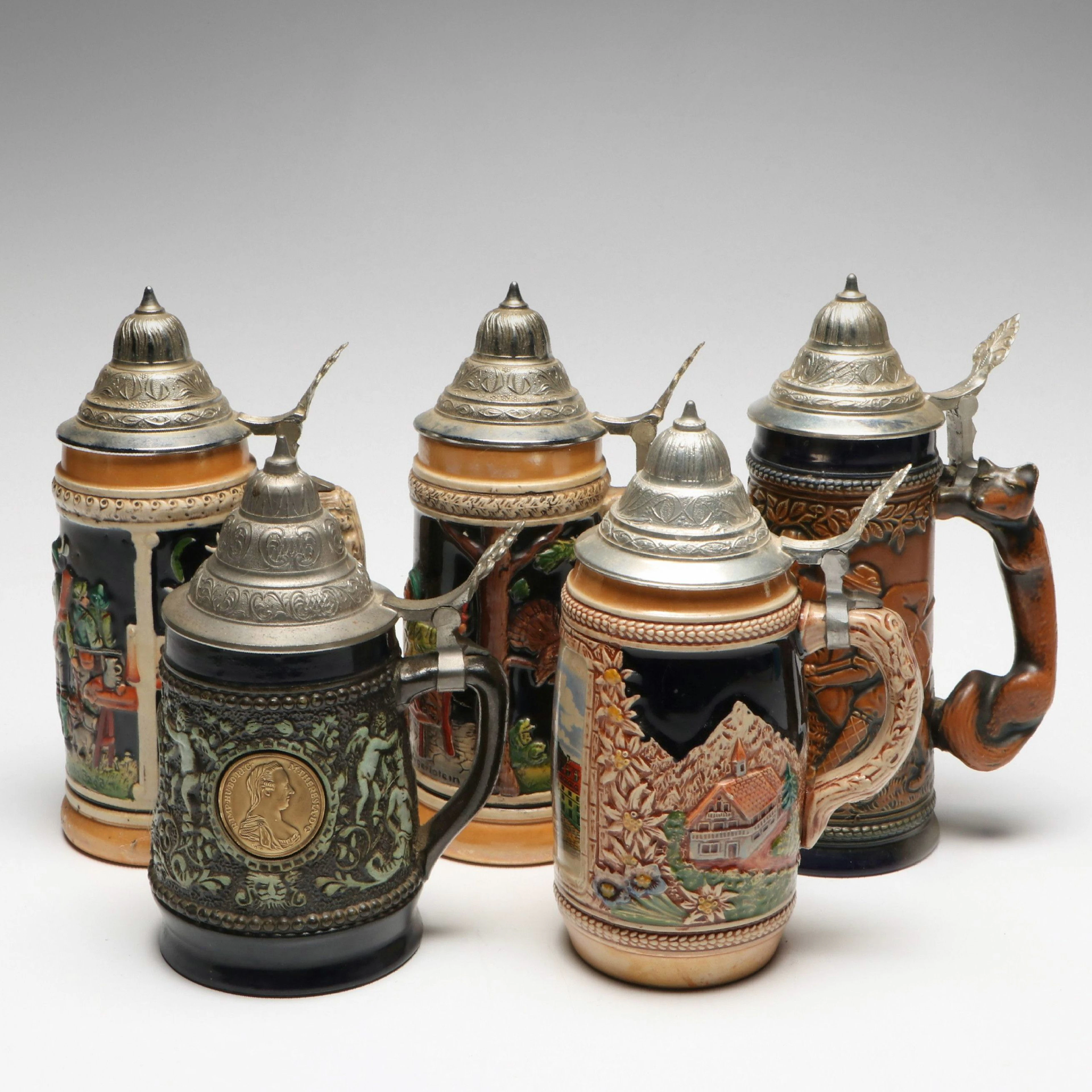 Staffe Stoneware, Gerzit and Other German Beer Steins, Mid to Late 20th Century