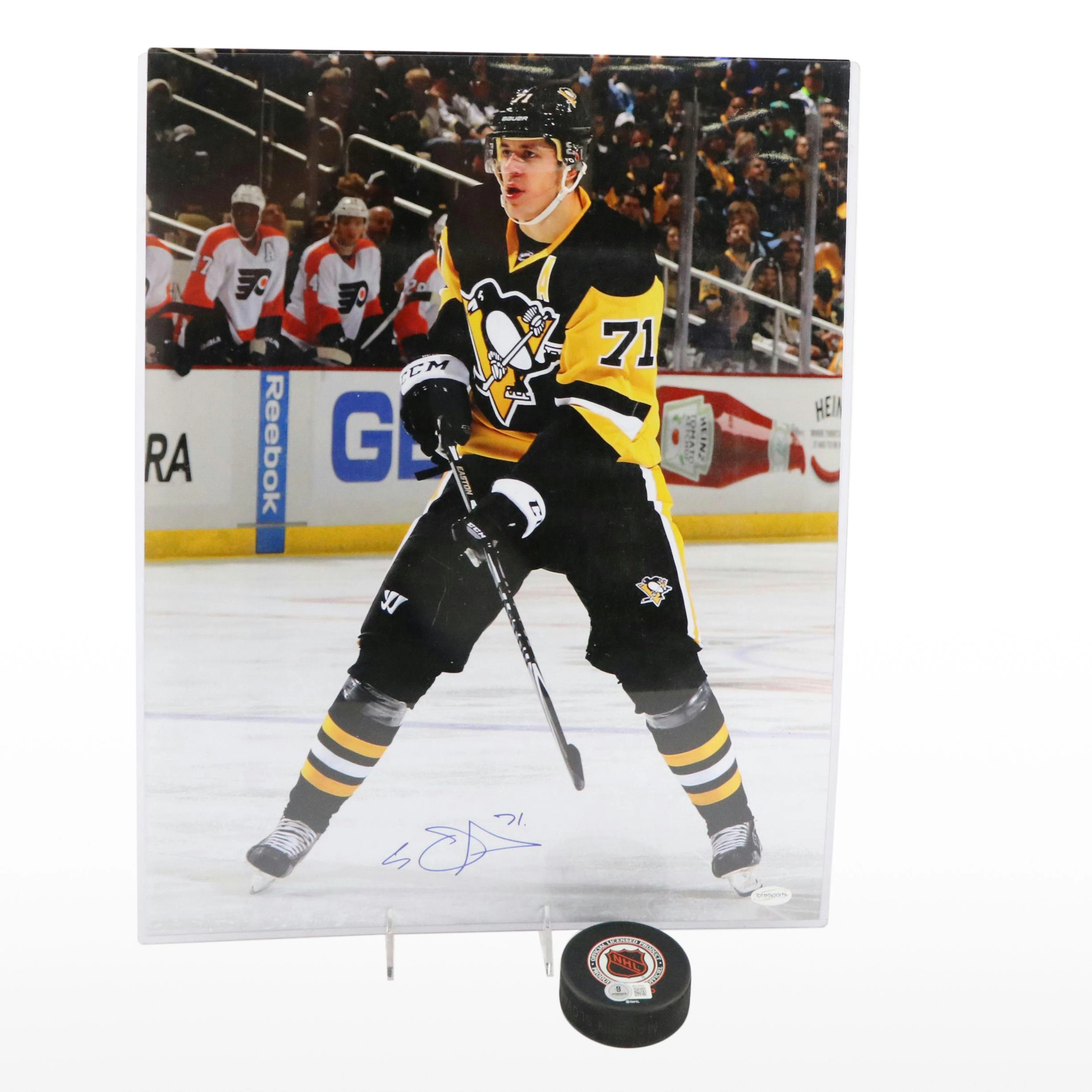 Steve Yzerman Signed Hockey Puck with Evgeni Malkin Signed Print