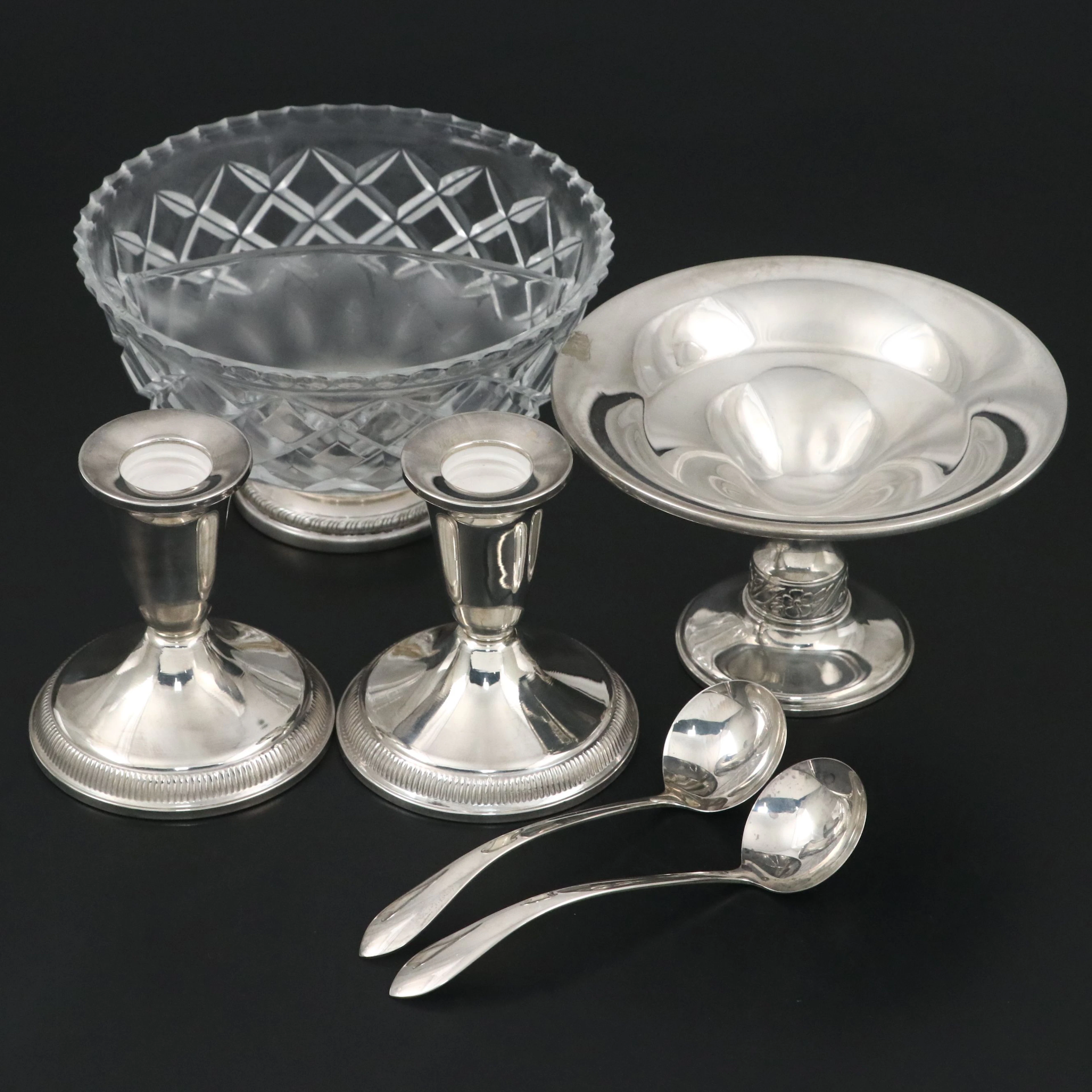 Weidlich Sterling Silver Spoons with Other Weighted Candlesticks and Bowls