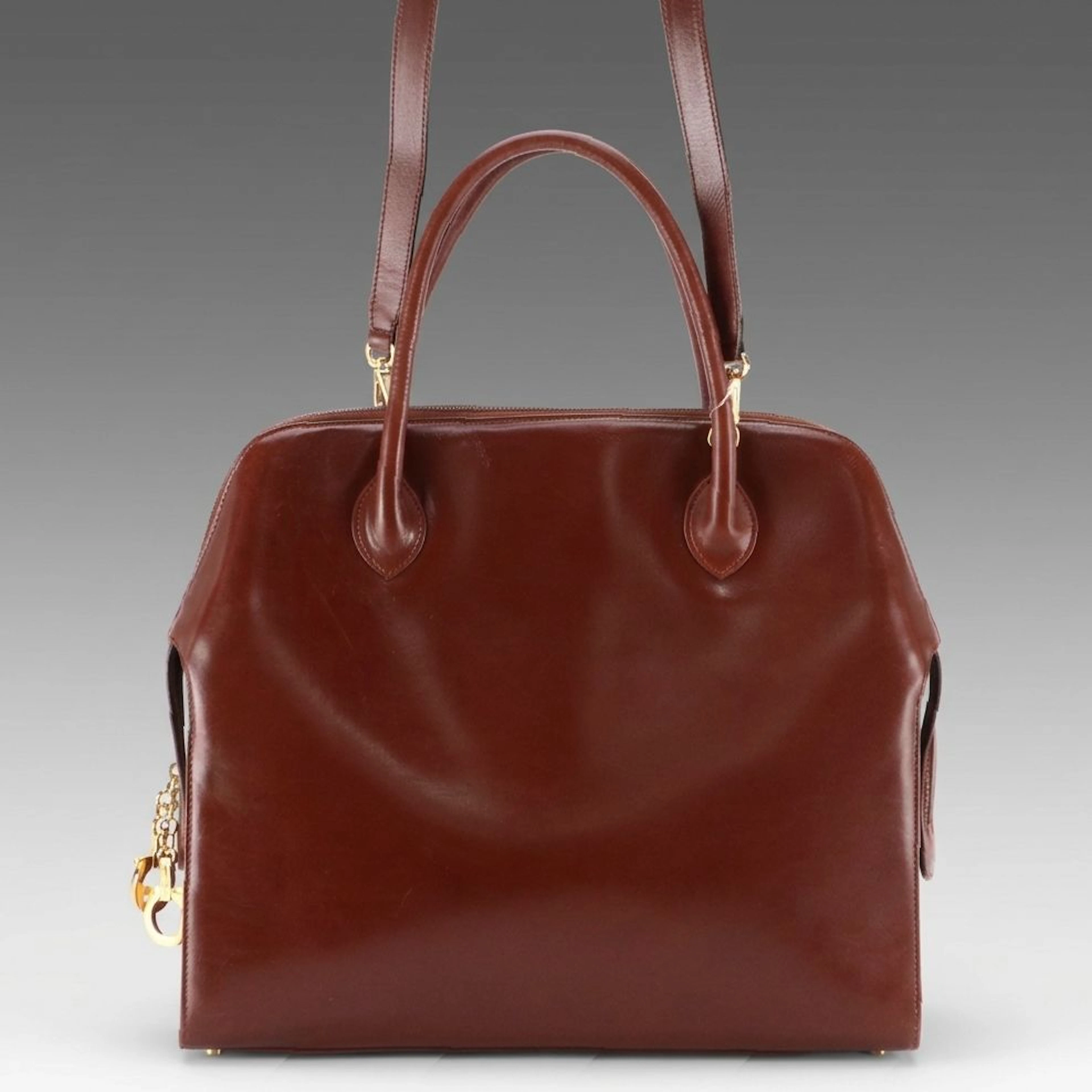 Salvatore Ferragamo Gancini Dome Satchel in Brown Glazed Calfskin Leather