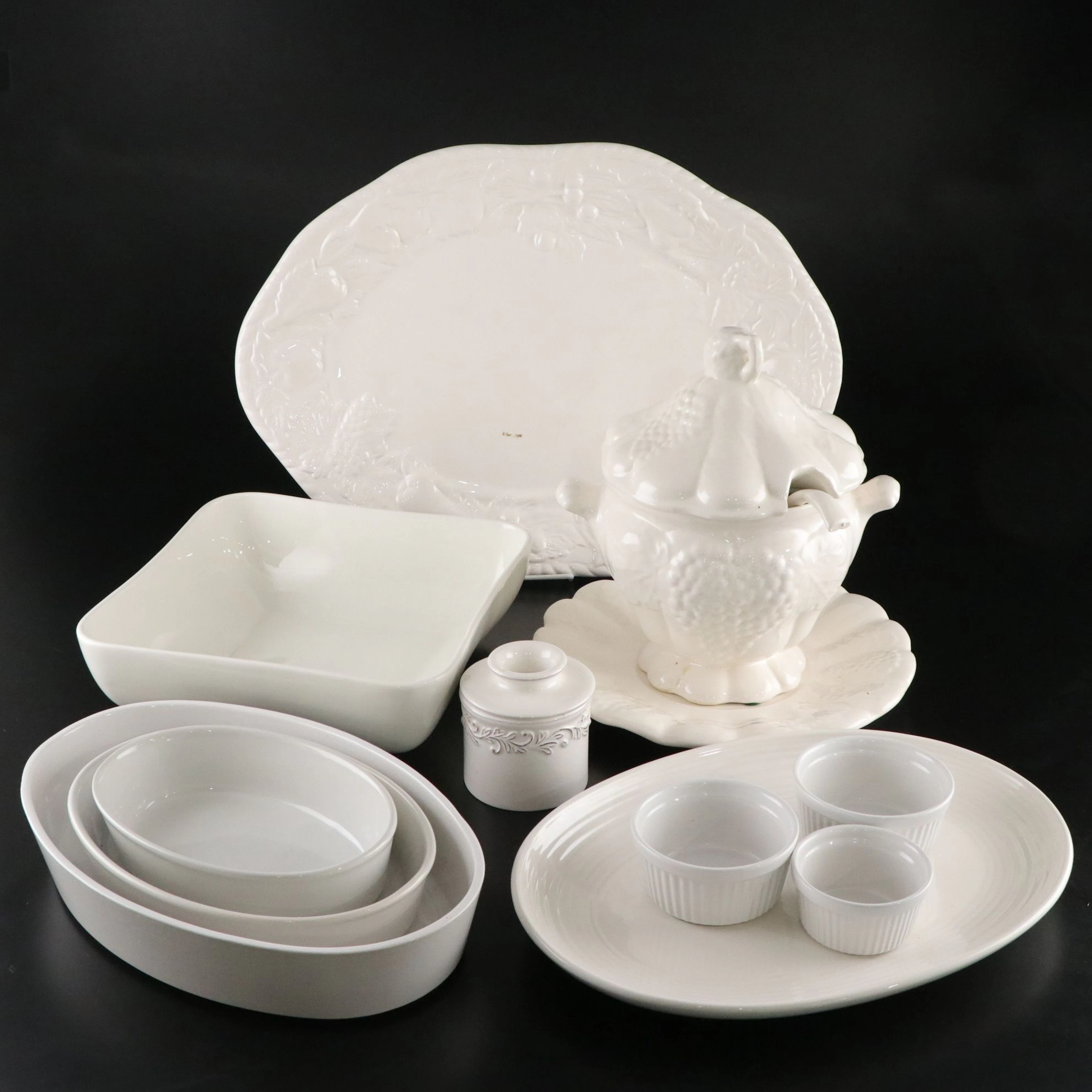 Ceramic Soup Tureen, Crock, Oval Serving Platter, and More Tableware