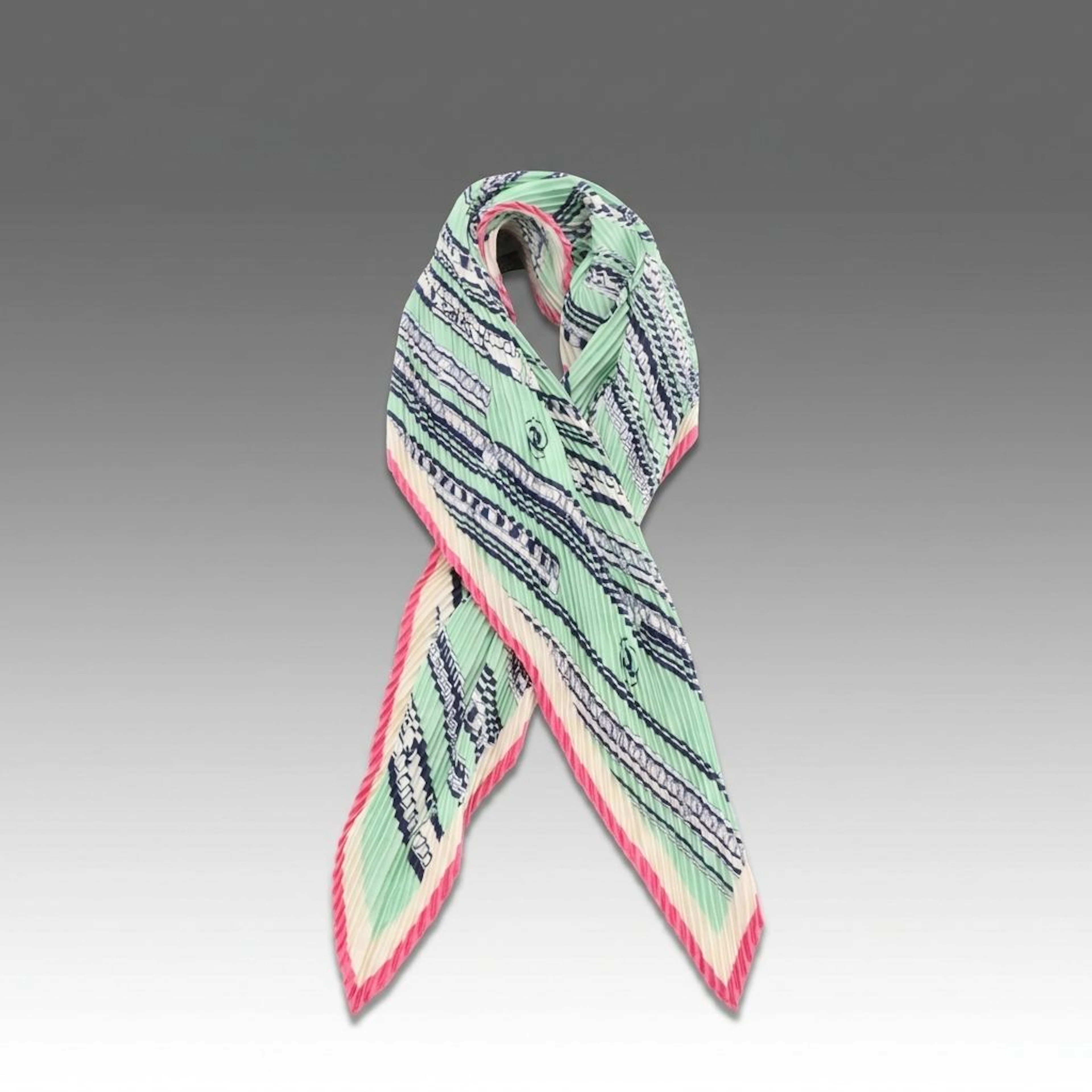 Chanel Train Print Plissé Scarf 70 in Silk Twill