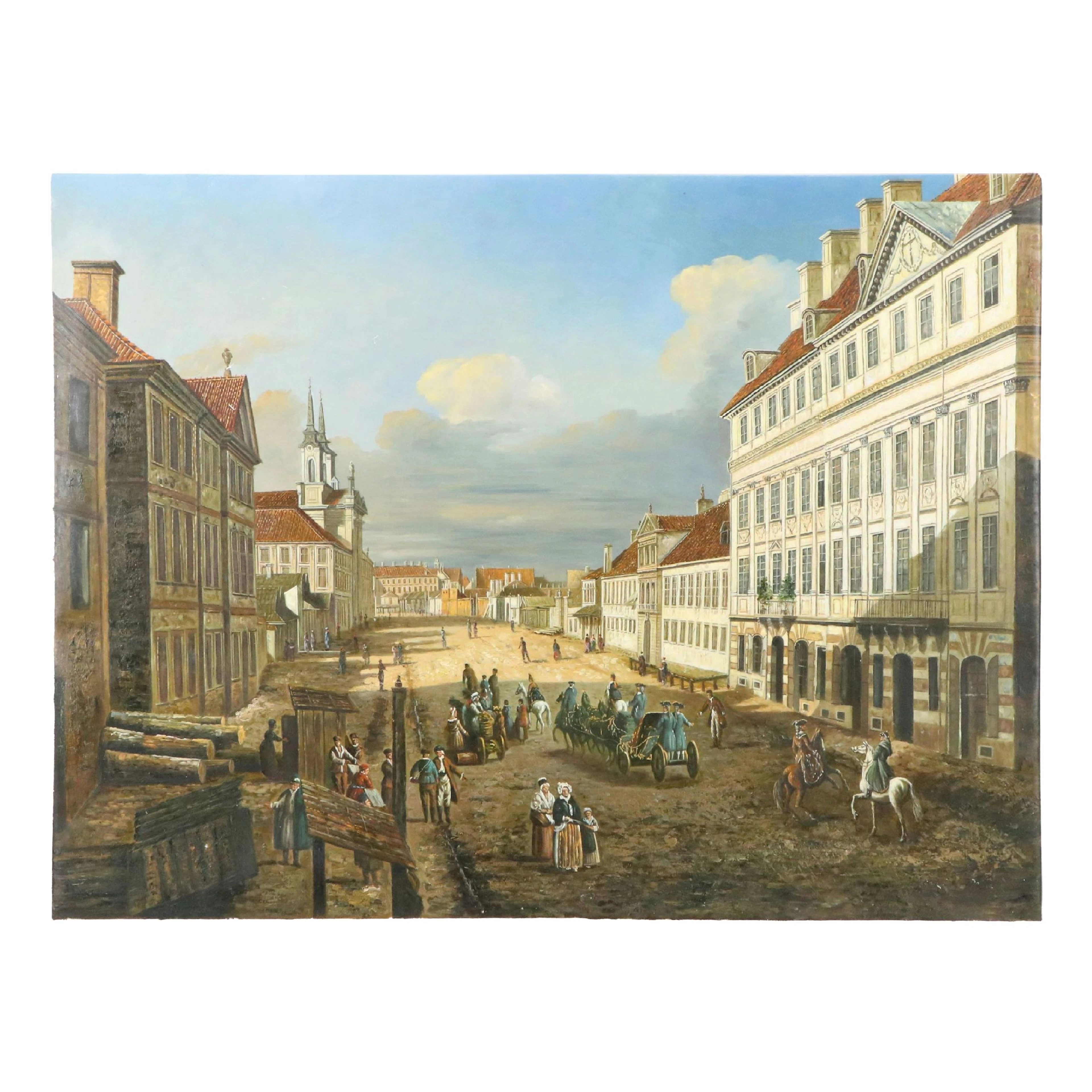 Veduta Oil Painting After Bernardo Bellotto "Długa Street in Warsaw," 21st C.