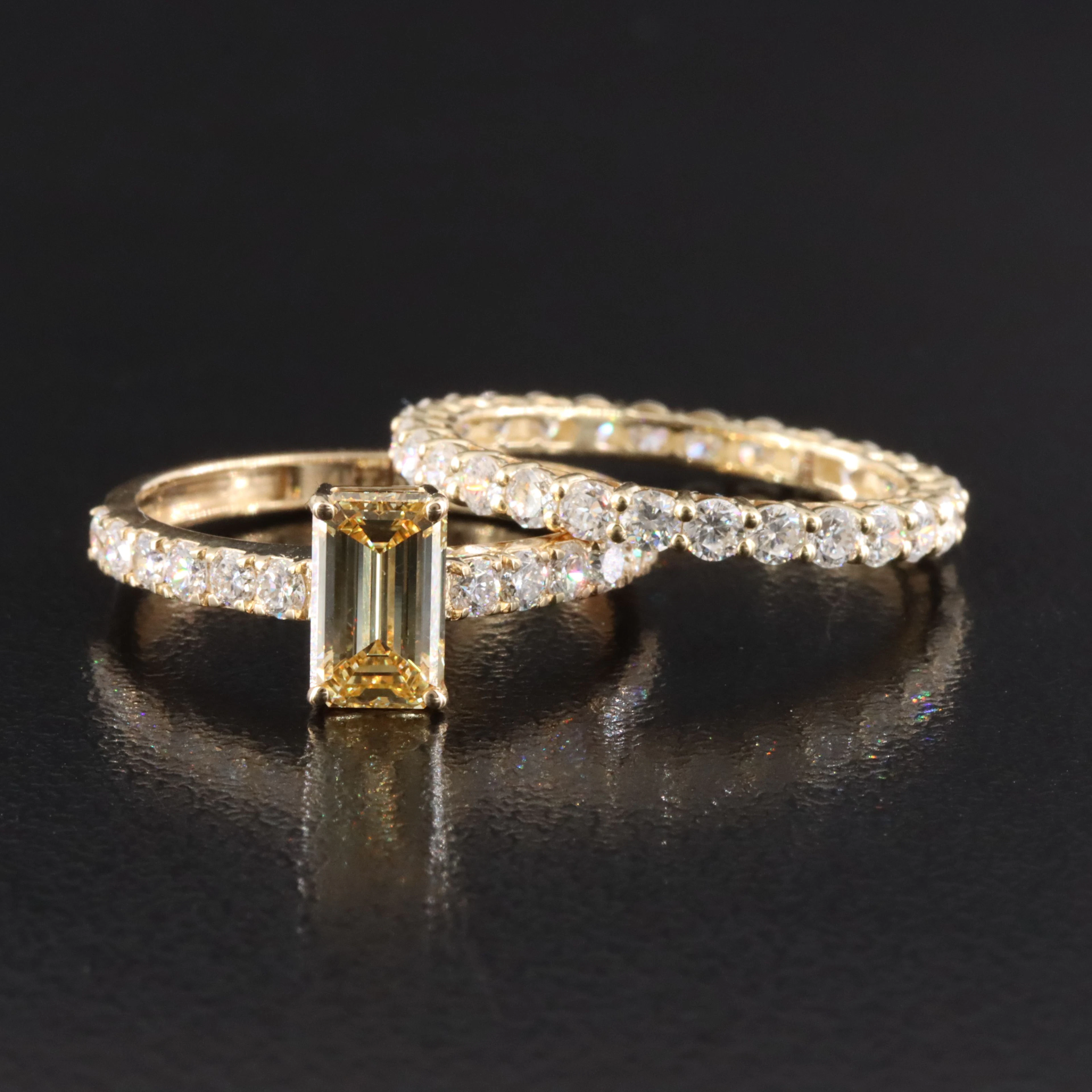 14K 2.62 CTW Lab Grown Diamond Ring and Eternity Band Featuring Fancy Yellow