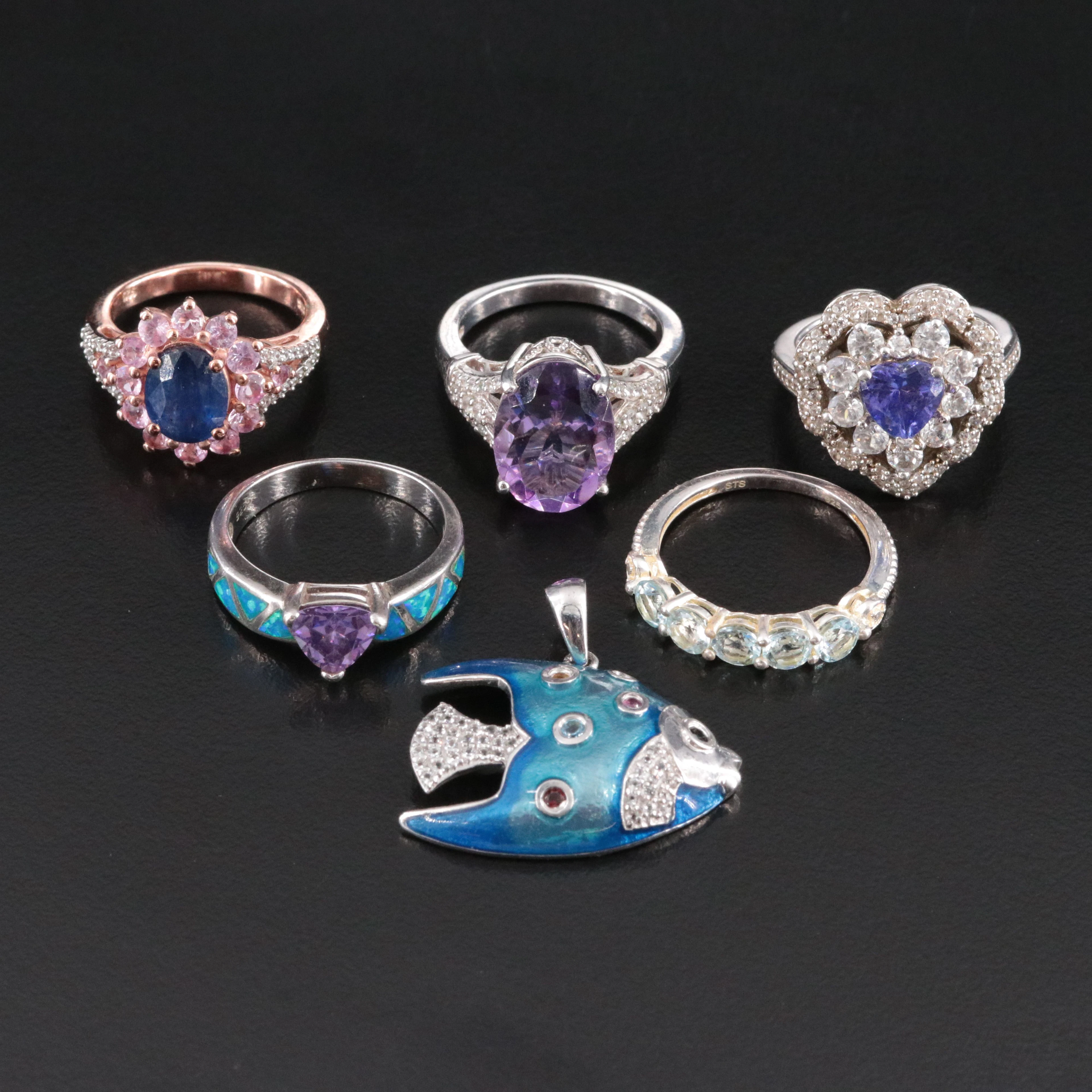 Sterling Ring and Pendant Collection Featuring Amethyst, Tanzanite and CZ