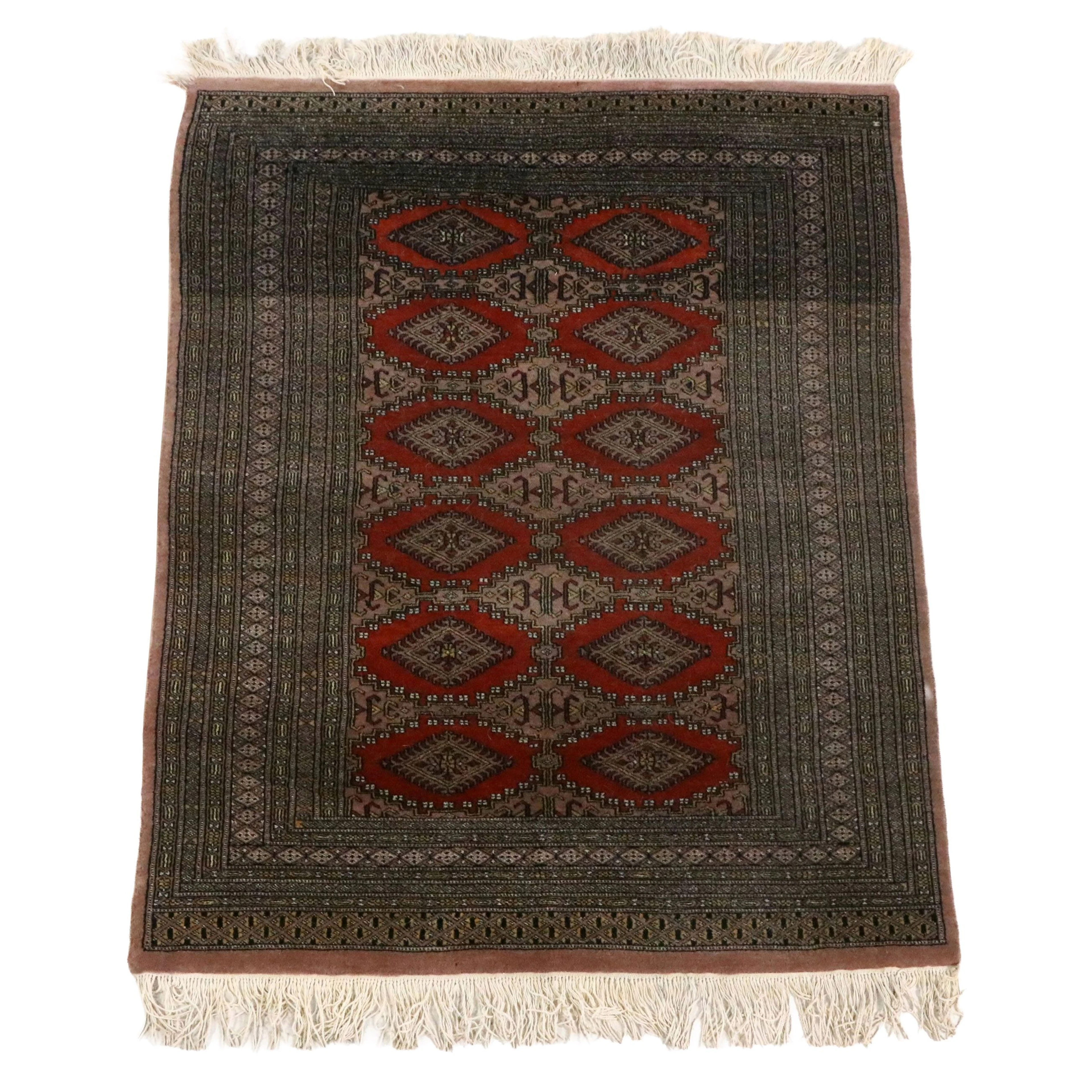4'2 x 6' Hand-Knotted Pakistani Bokhara Area Rug