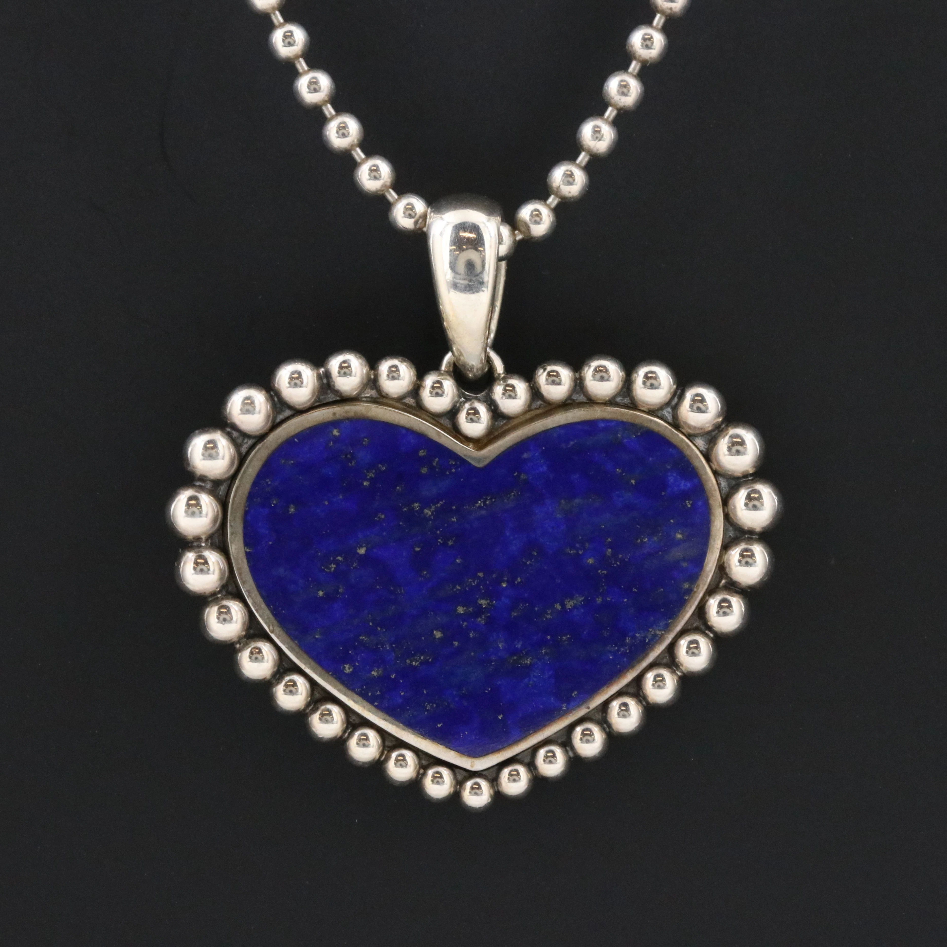Lagos Maya Sterling and Lapis Heart Pendant Necklace