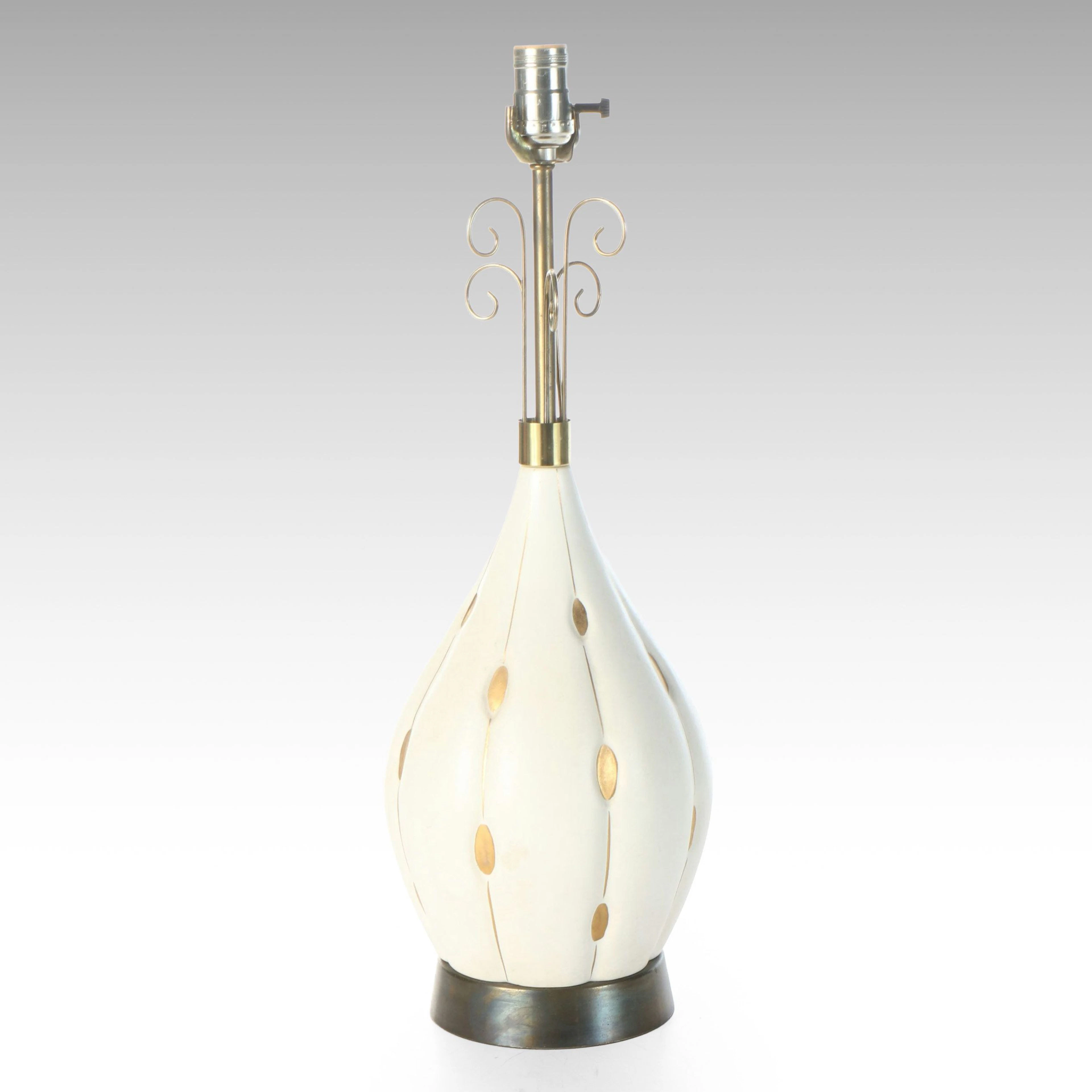 Ivory and Gold-Painted Lobed Table Lamp, Vintage