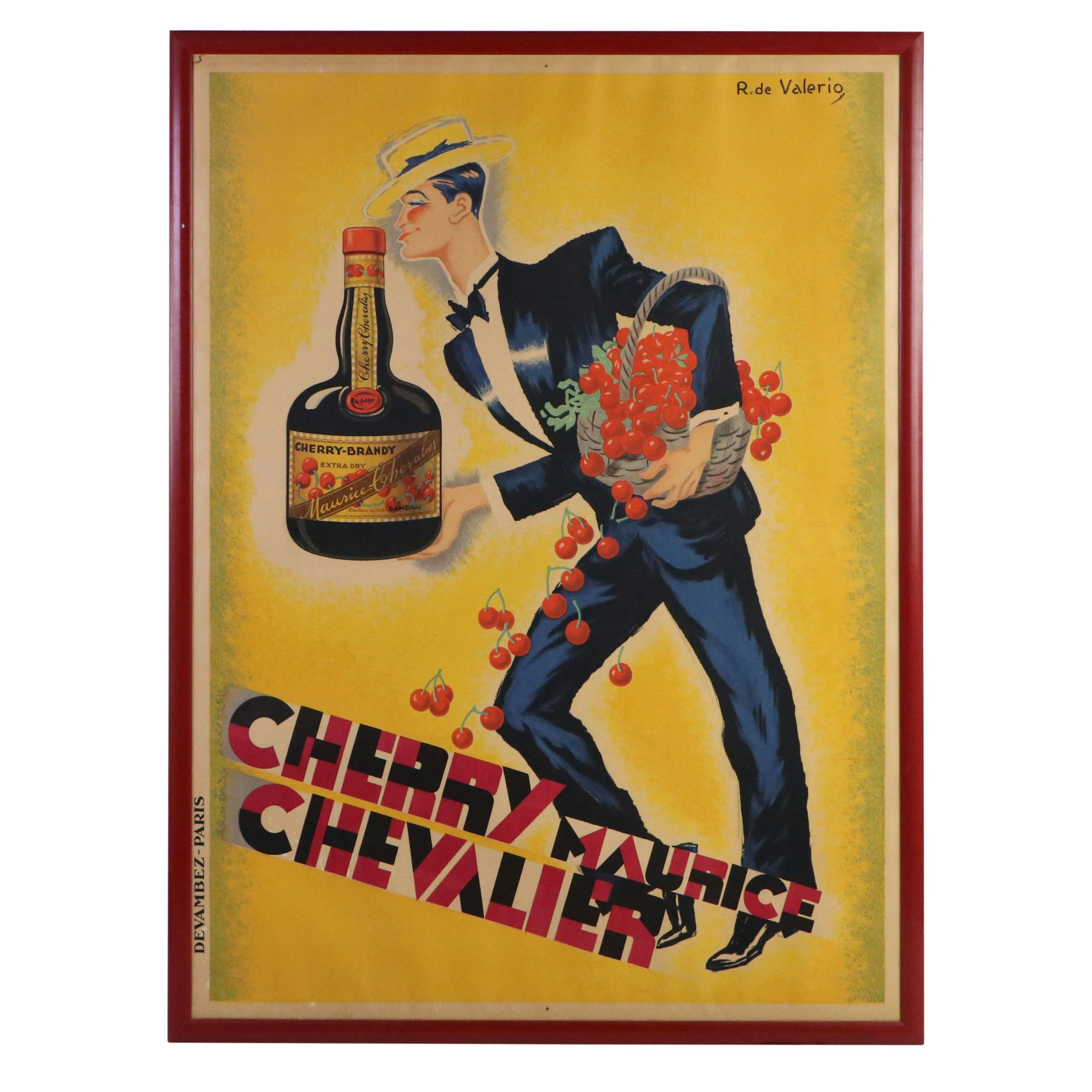 After Roger de Valerio Large-Scale Brandy Serigraph "Cherry Maurice Chevalier"