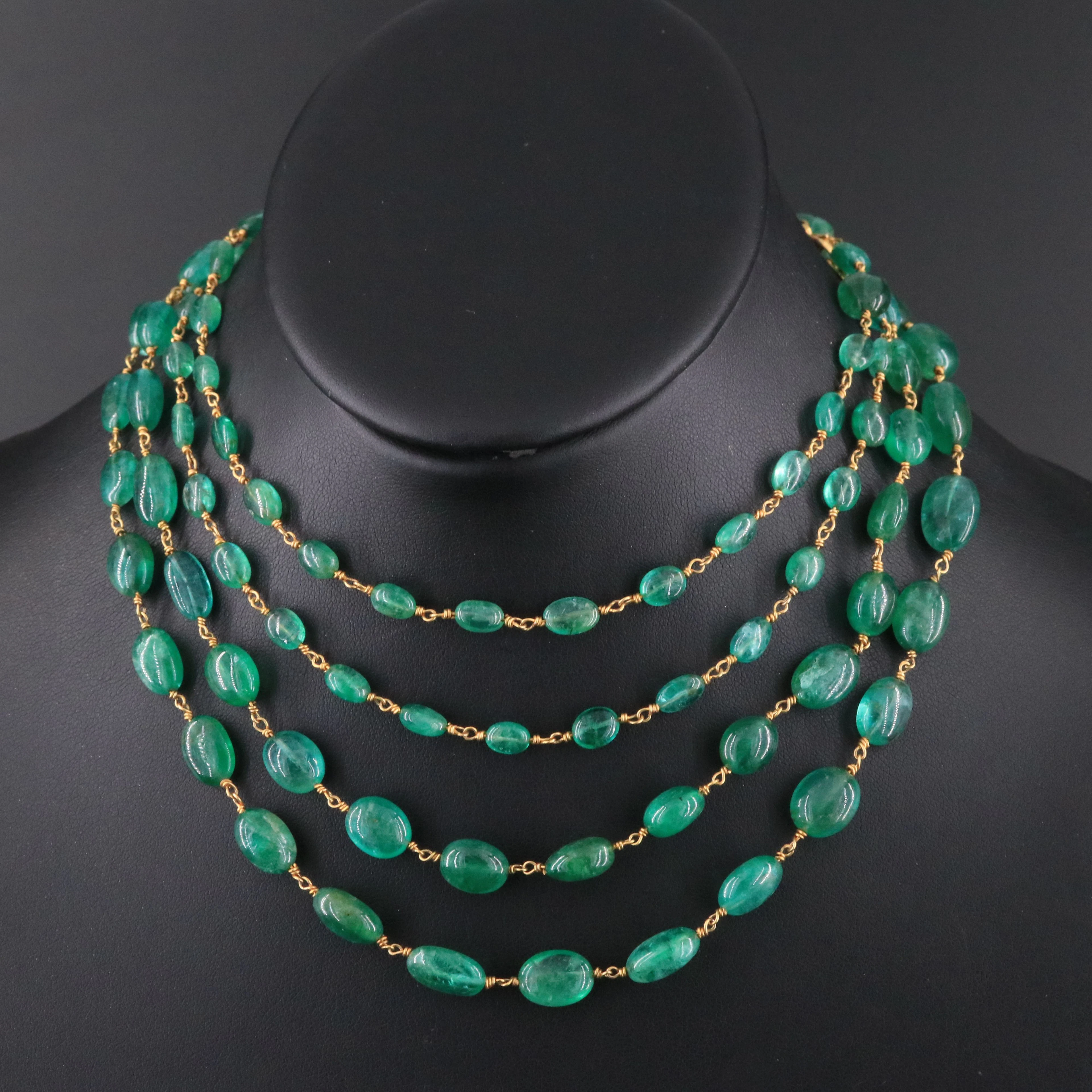 14K 225.00 CTW Graduated Emerald and Tiered Necklace