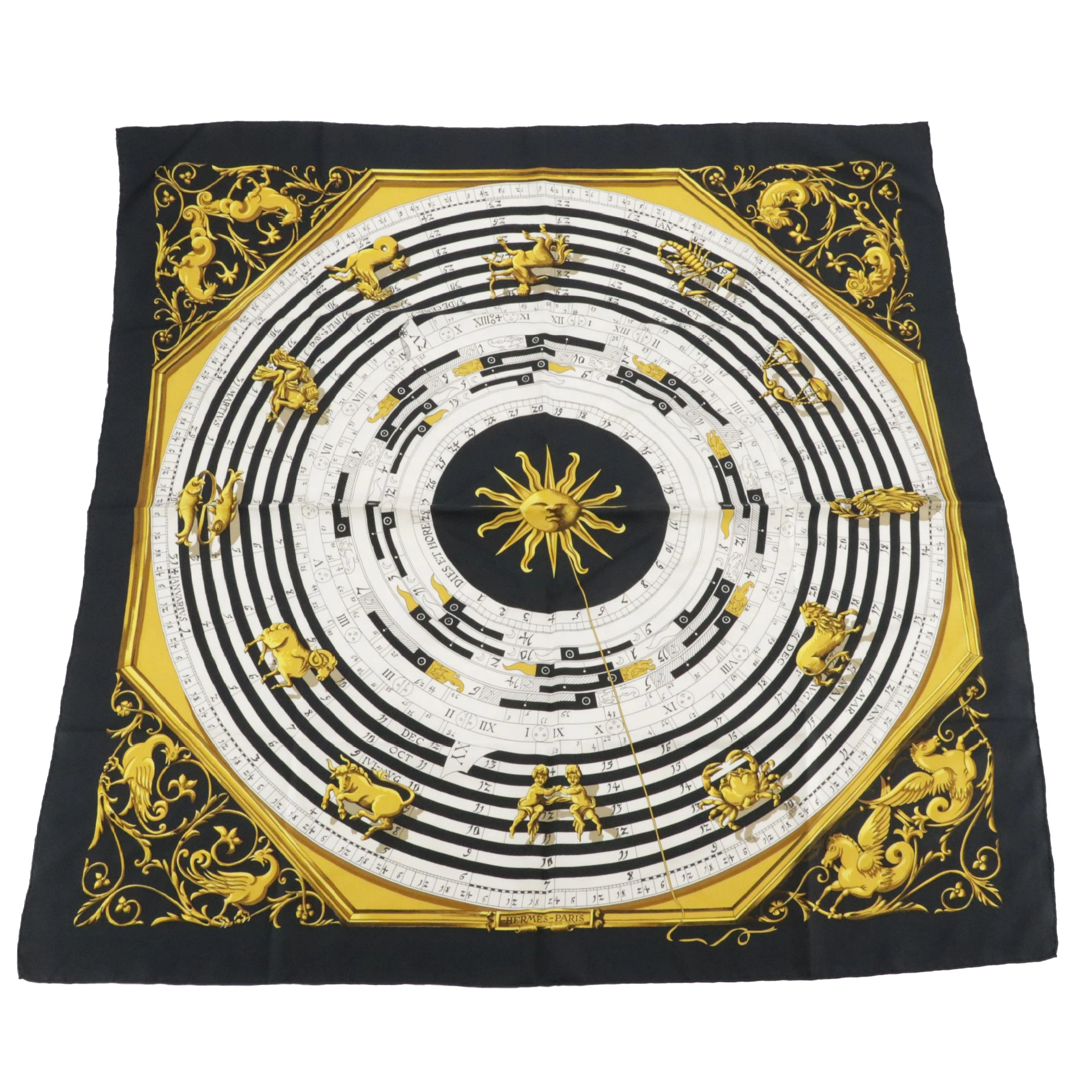 Hermès "Dies Et Hore" Scarf 90 in Silk Twill