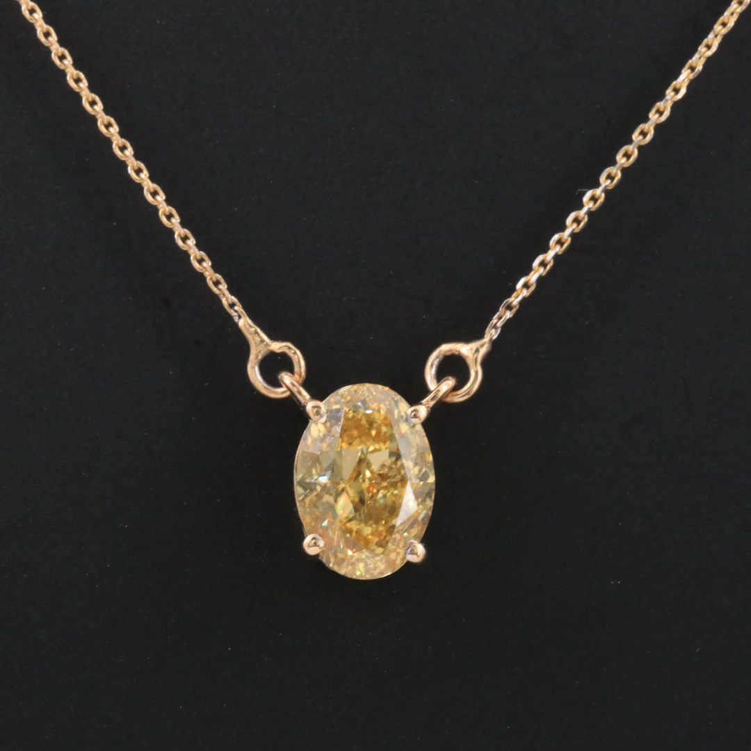 14K 2.01 CT Lab Grown Fancy Intense Yellow Diamond Necklace with IGI Report