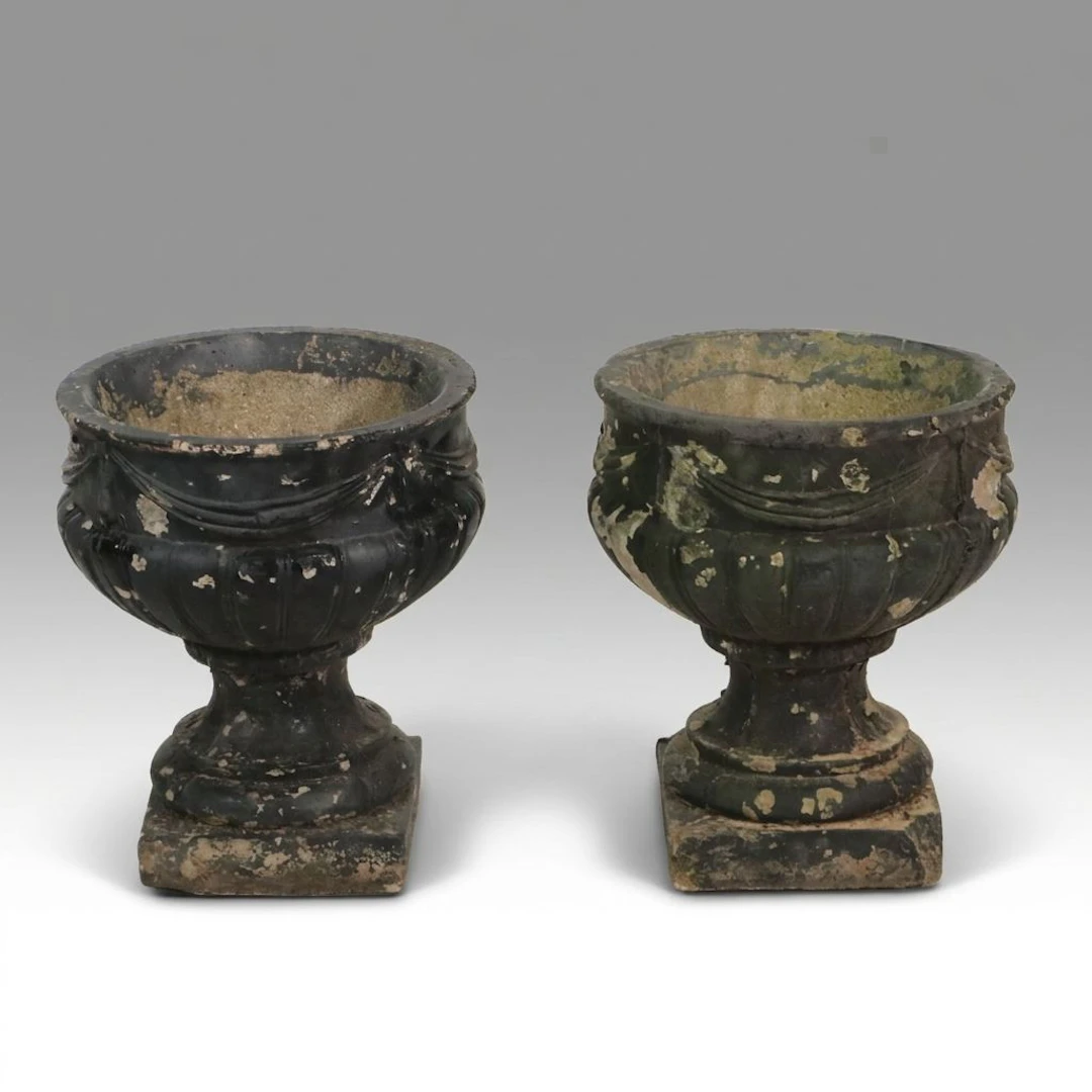 Neoclassical Style Black Finish Concrete Planters