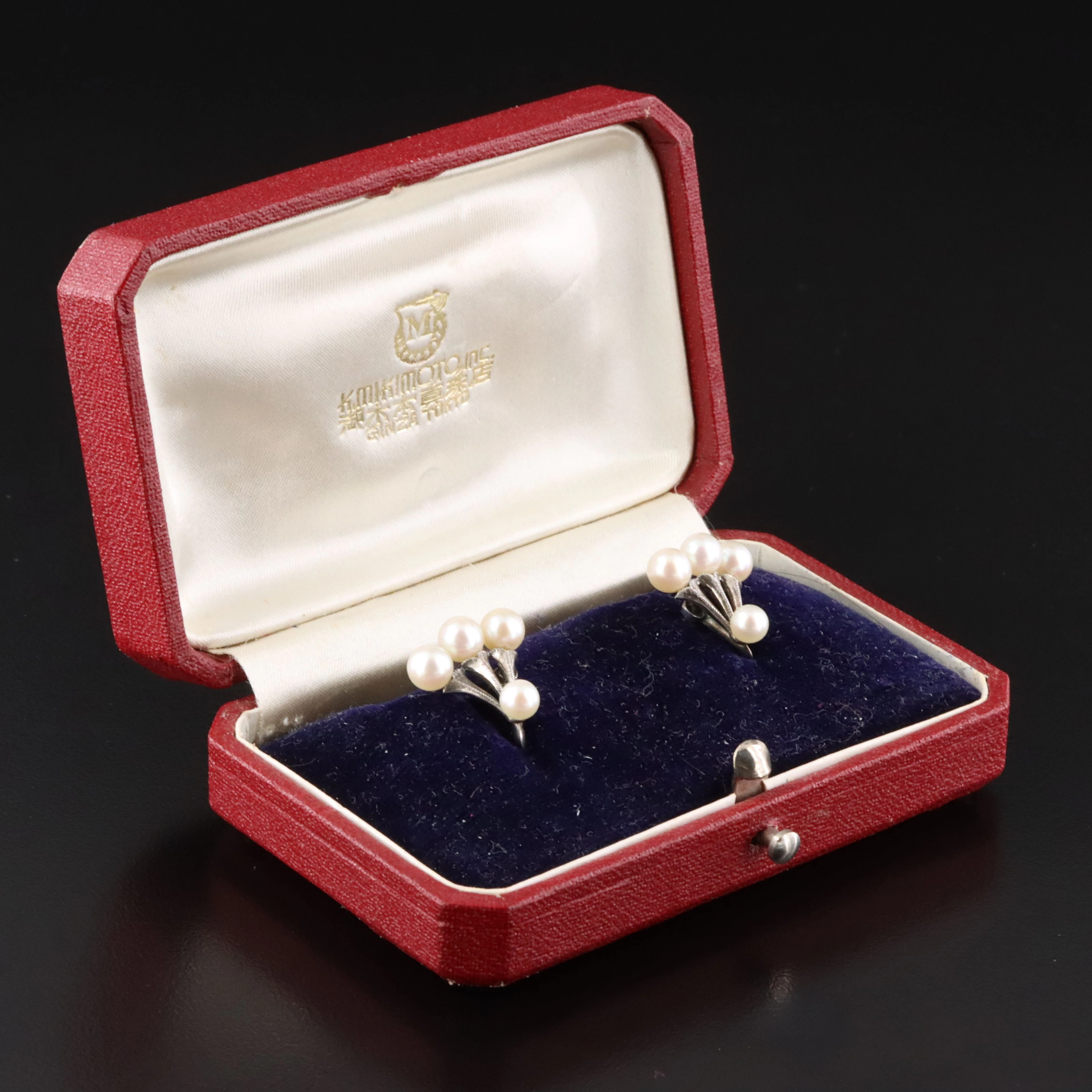 Mikimoto Sterling Pearl Fan Screw Back Earrings