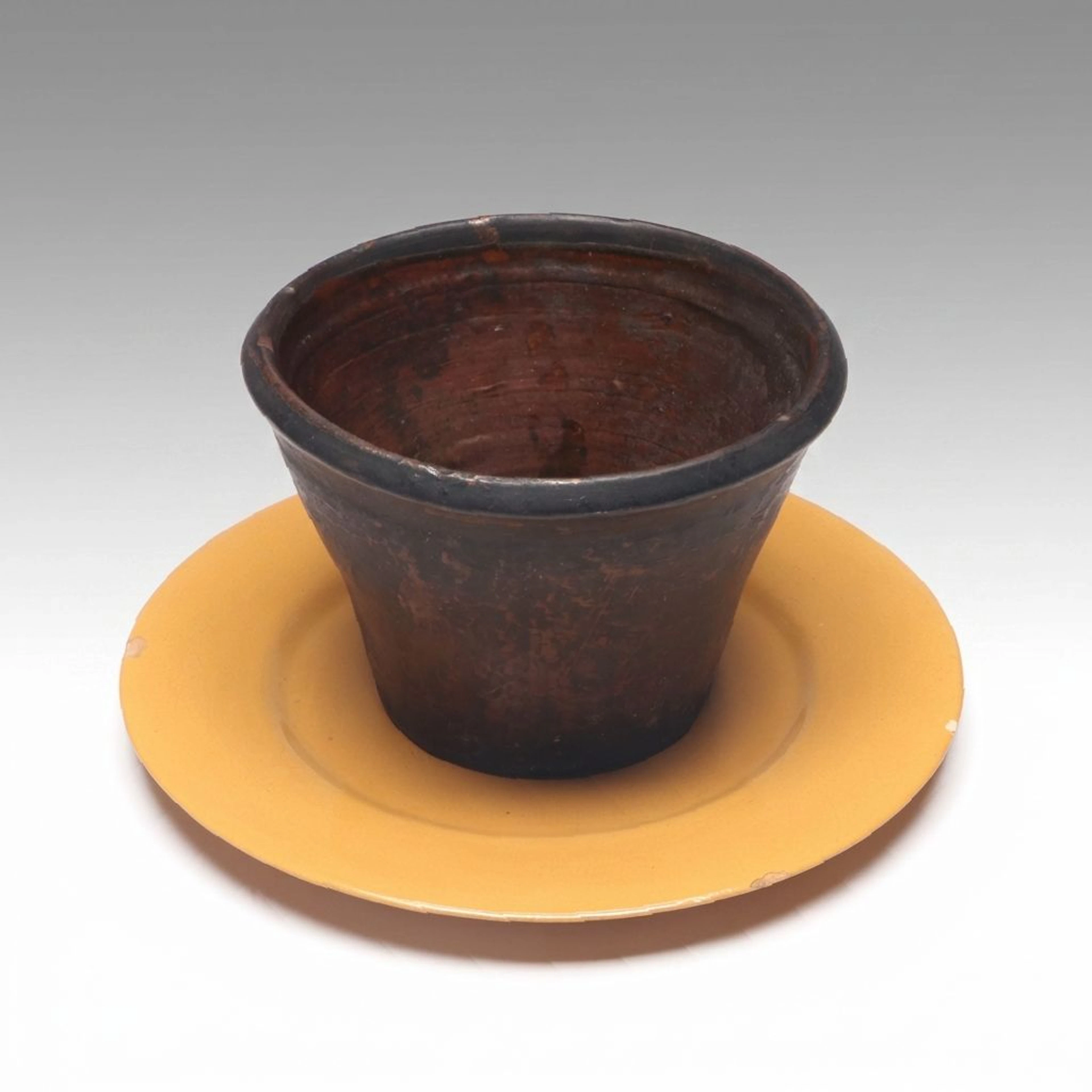 Redware Bowl and Yellowware Plate, Antique