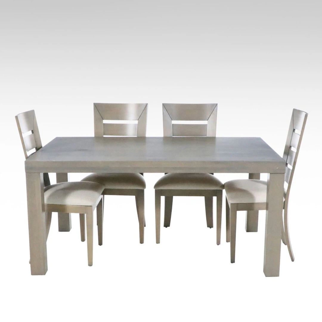 BDM + Furniture Gray Stained Wood Dining Table and Four Ladder-Back Chairs