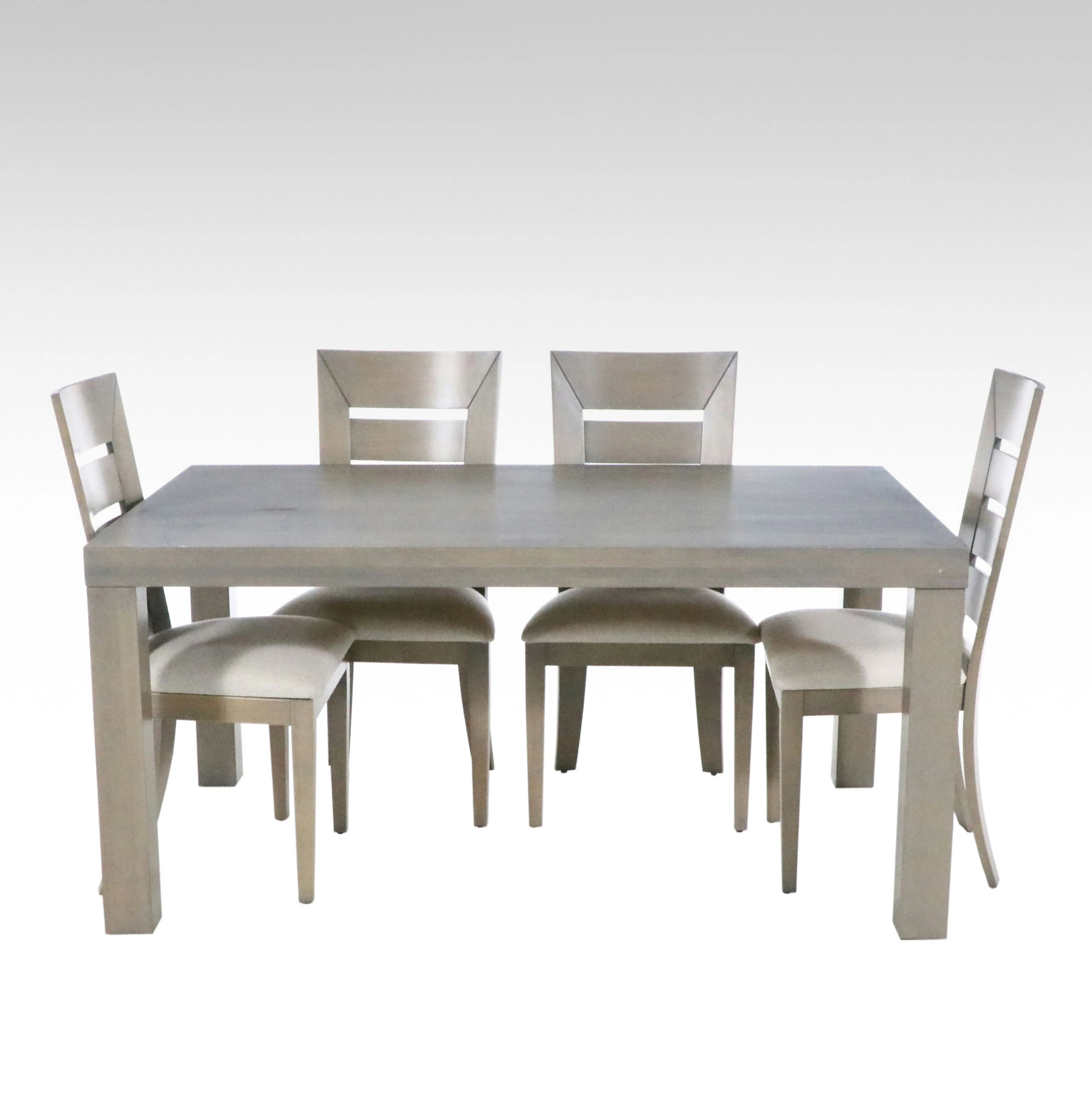 BDM + Furniture Gray Stained Wood Dining Table and Four Ladder-Back Chairs