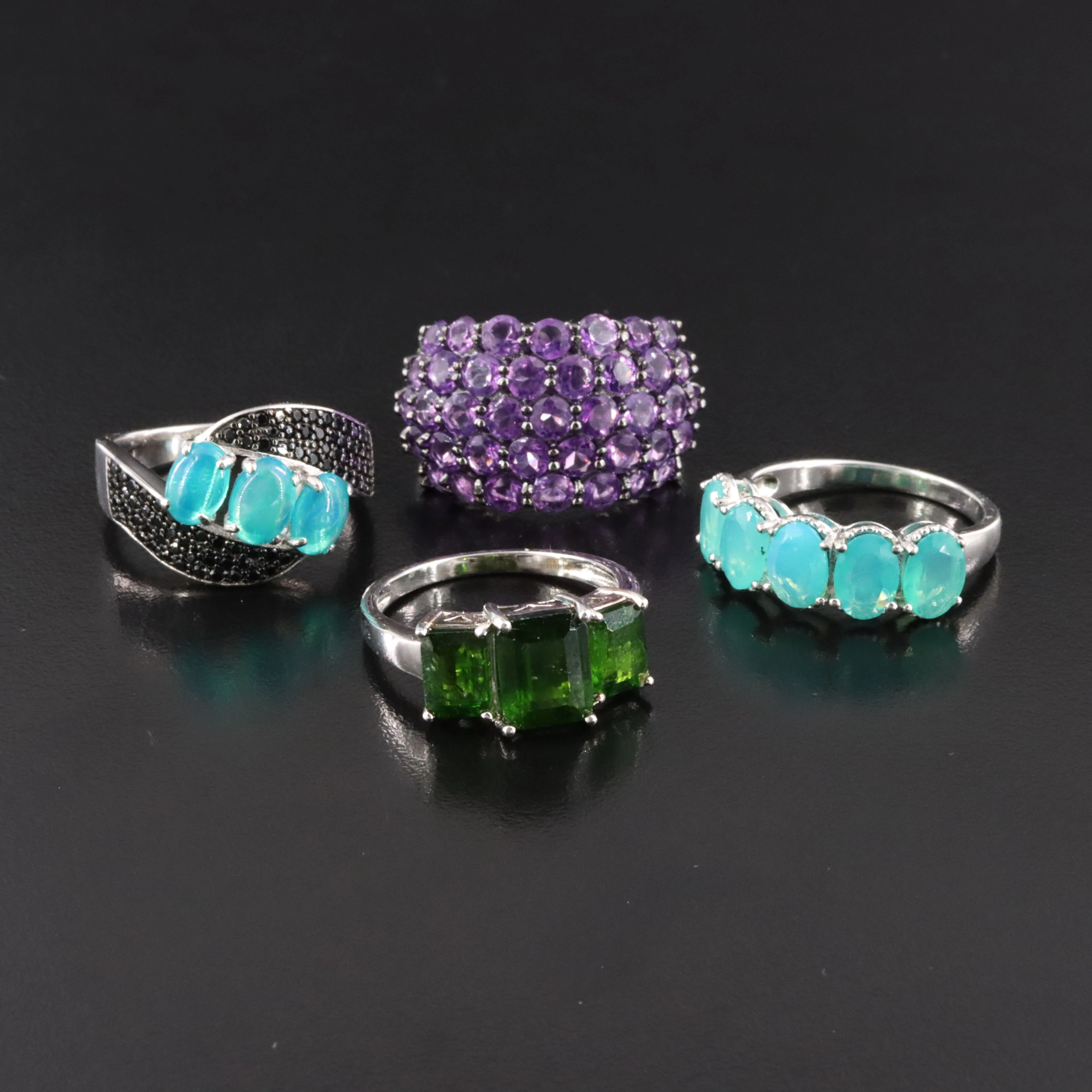Sterling Rings Featuring Opal, Chrome Diopside and Amethyst