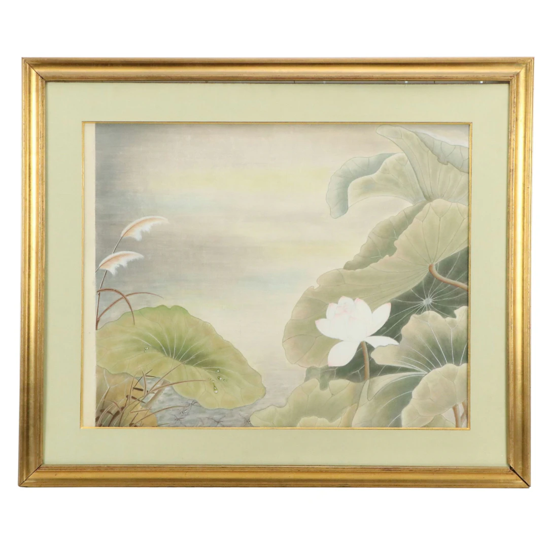 Thùy Dương Gouache Painting of Water Lotuses, Late 20th Century